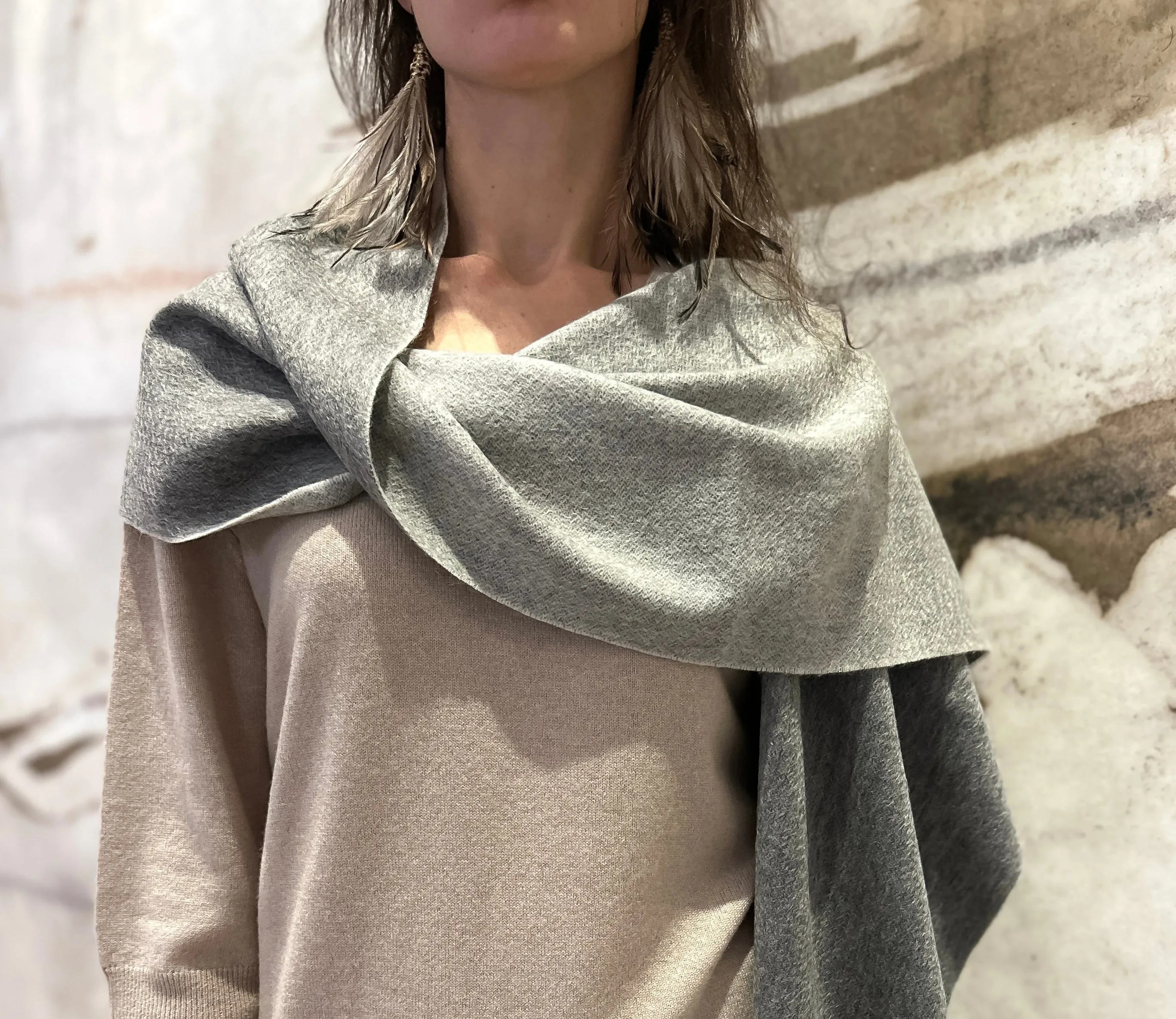 100% Cashmere Scarf Double-Sided iron/white