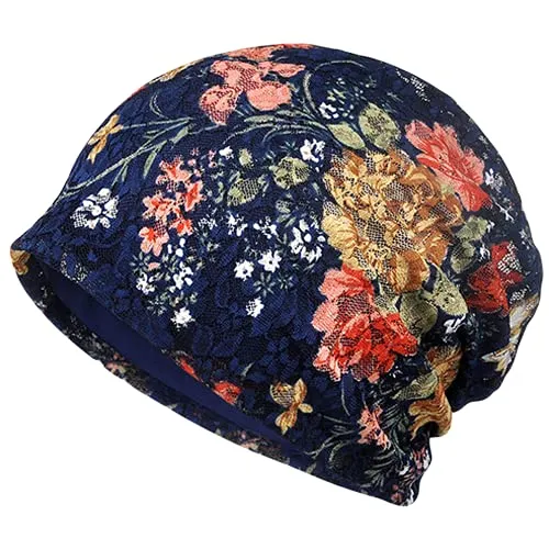 3-Pack Women's Slouchy Knit Beanie Chemo Hat or Winter Cap - Large Florals