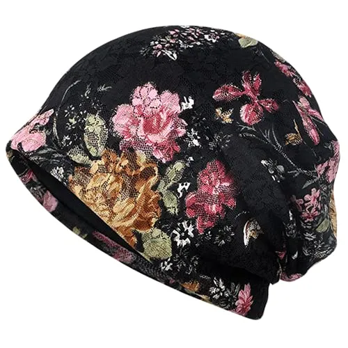 3-Pack Women's Slouchy Knit Beanie Chemo Hat or Winter Cap - Large Florals