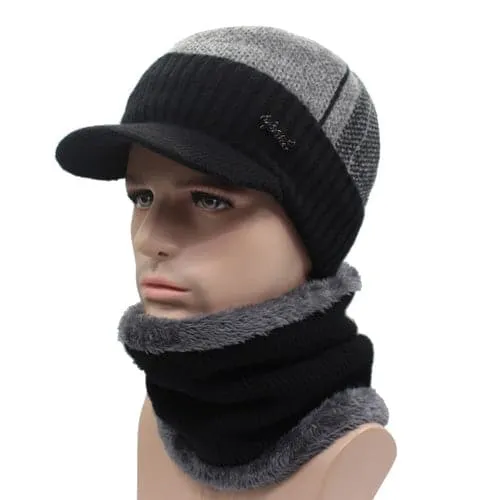 AETRUE Men's Sports Fashion Winter Knitted Wool Hat & The Infinity Scarf Set