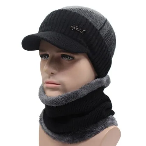 AETRUE Men's Sports Fashion Winter Knitted Wool Hat & The Infinity Scarf Set