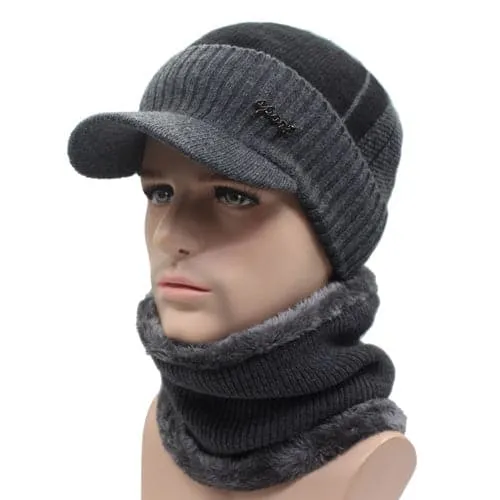 AETRUE Men's Sports Fashion Winter Knitted Wool Hat & The Infinity Scarf Set