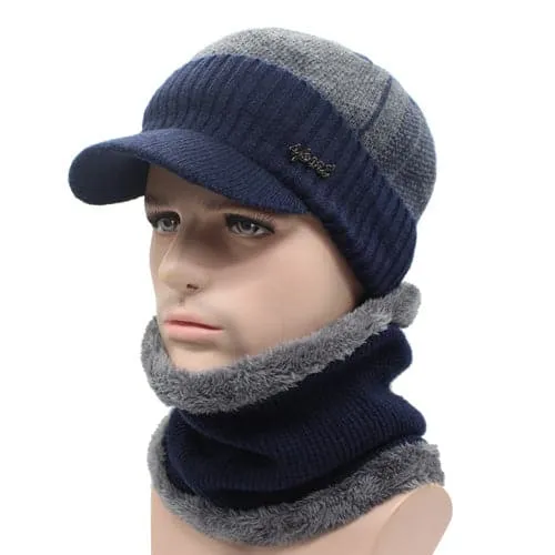 AETRUE Men's Sports Fashion Winter Knitted Wool Hat & The Infinity Scarf Set