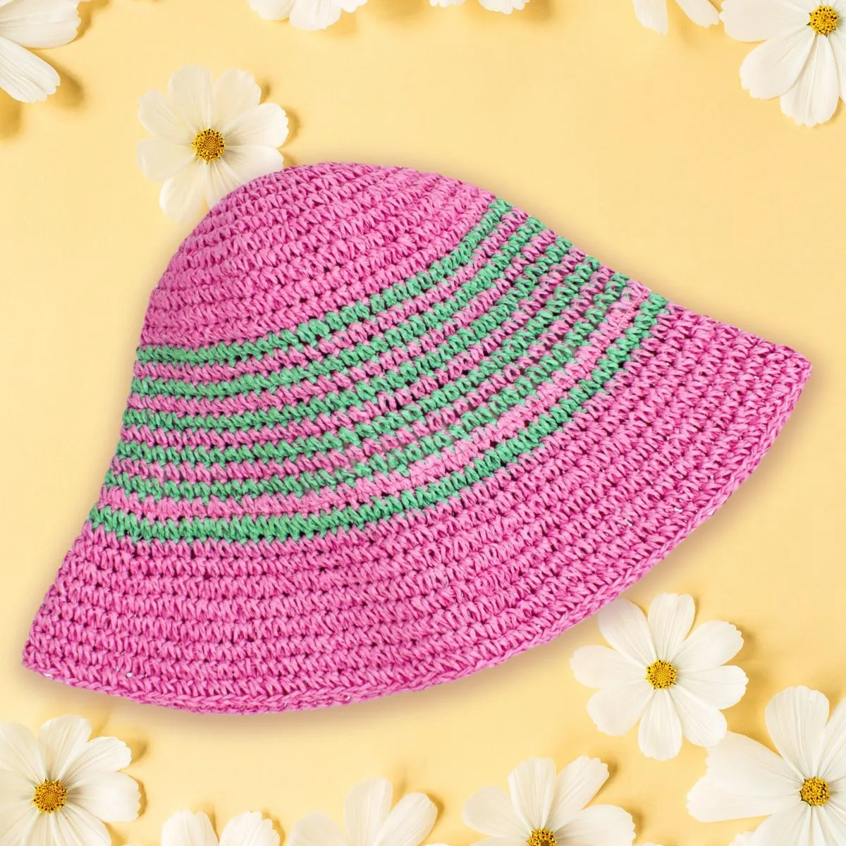 AKA Bucket Hat Alpha Kappa Alpha Inspired Pink Green Multi Stripe Straw