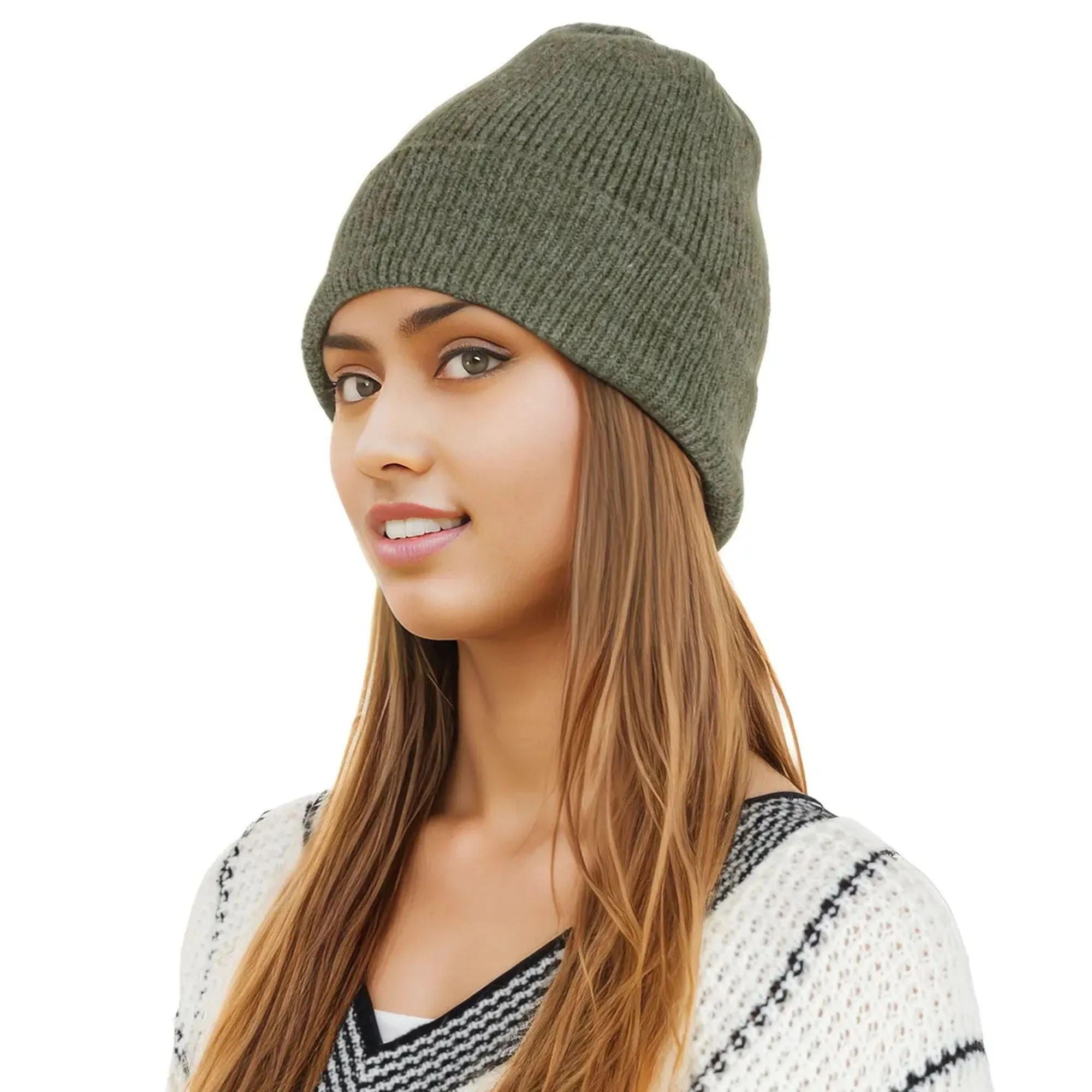 Alilang Warm Winter Knit Cuffed Beanie Cap for Women Men Daily Slouchy Ski Hat Cap