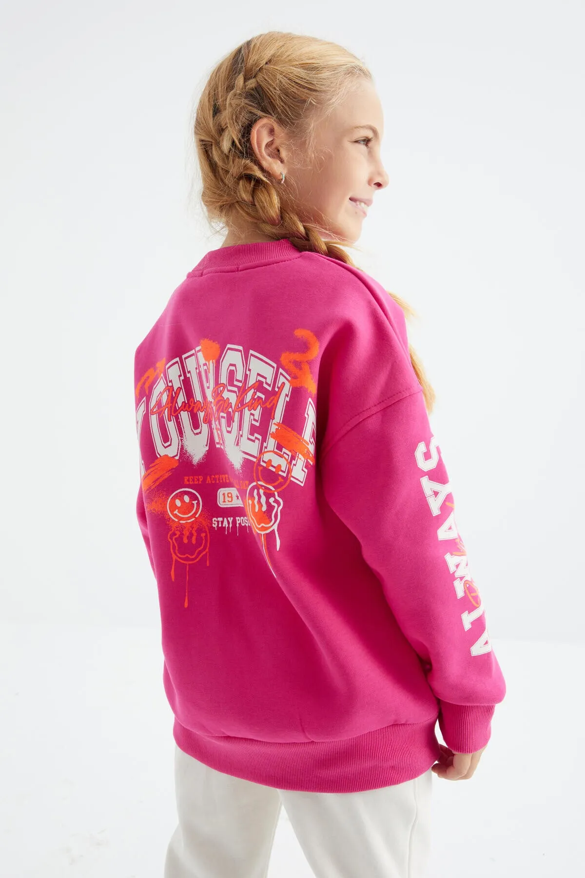 baski detayli o yaka kiz çocuk sweatshirt - 75095