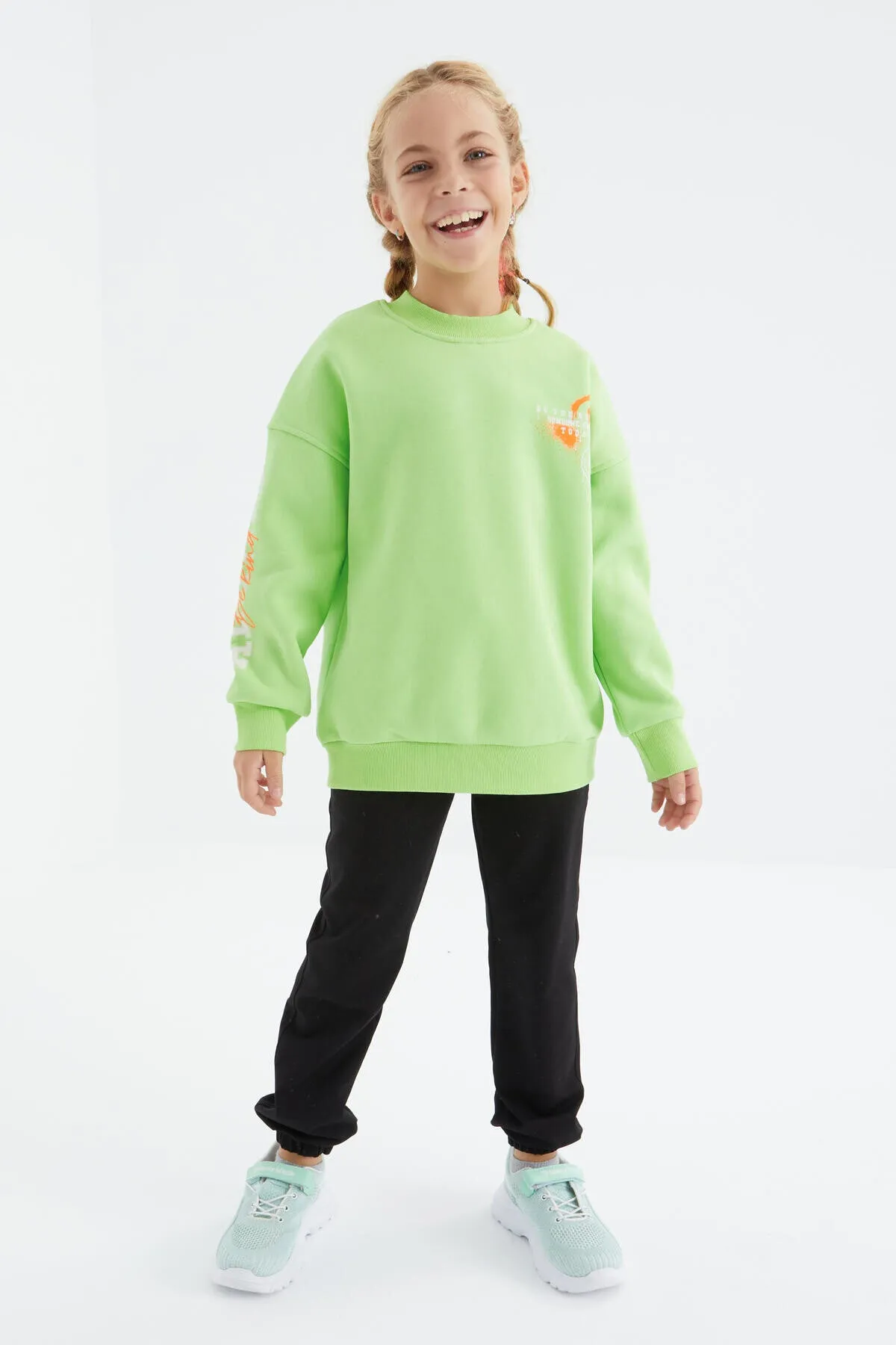 baski detayli o yaka kiz çocuk sweatshirt - 75095