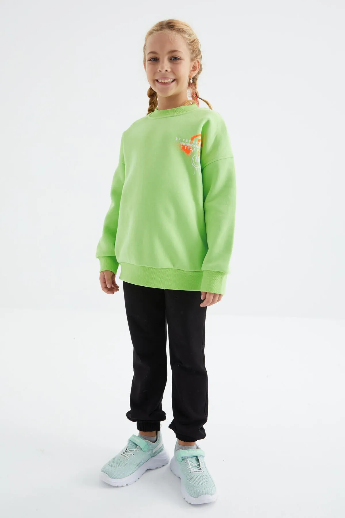 baski detayli o yaka kiz çocuk sweatshirt - 75095
