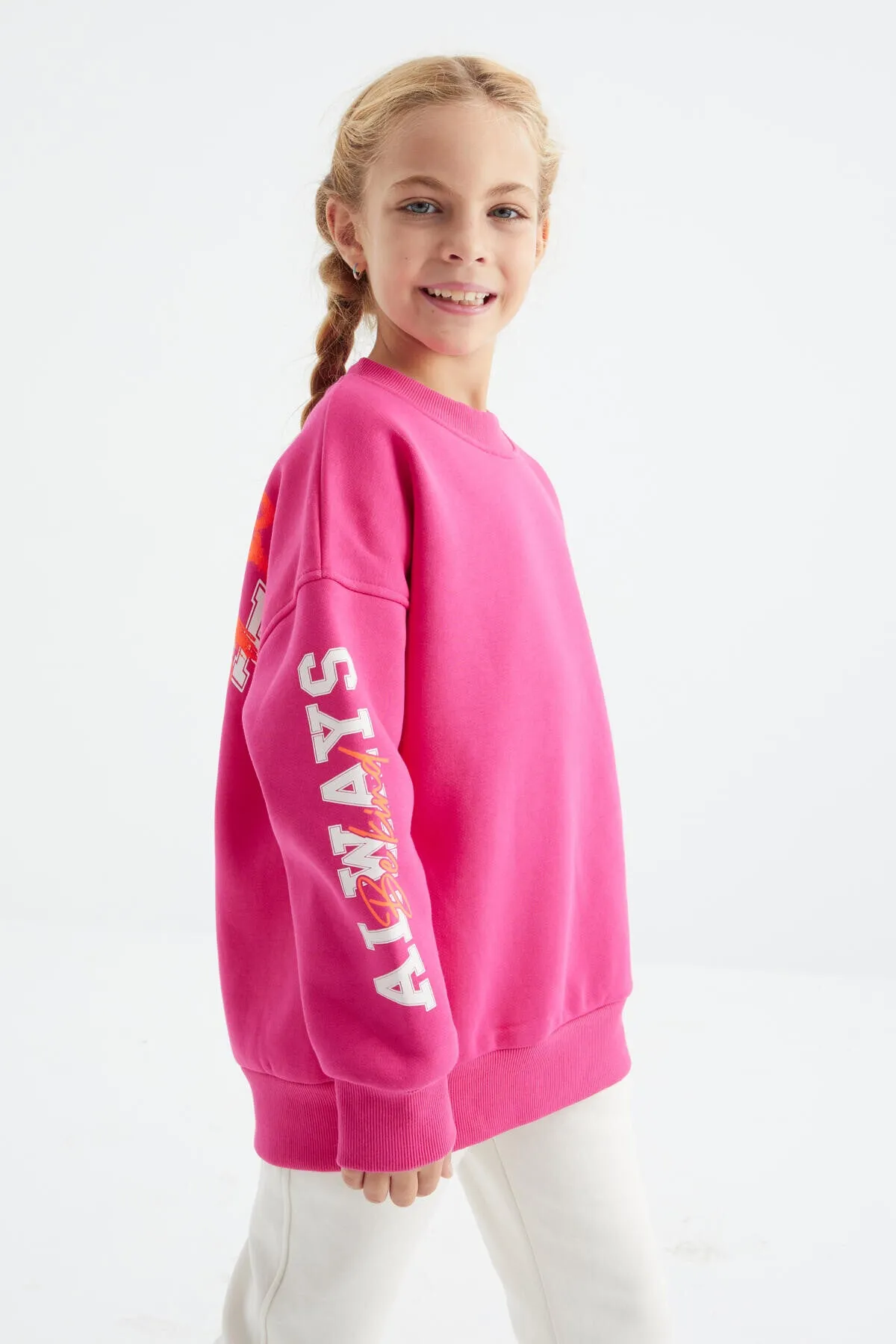 baski detayli o yaka kiz çocuk sweatshirt - 75095