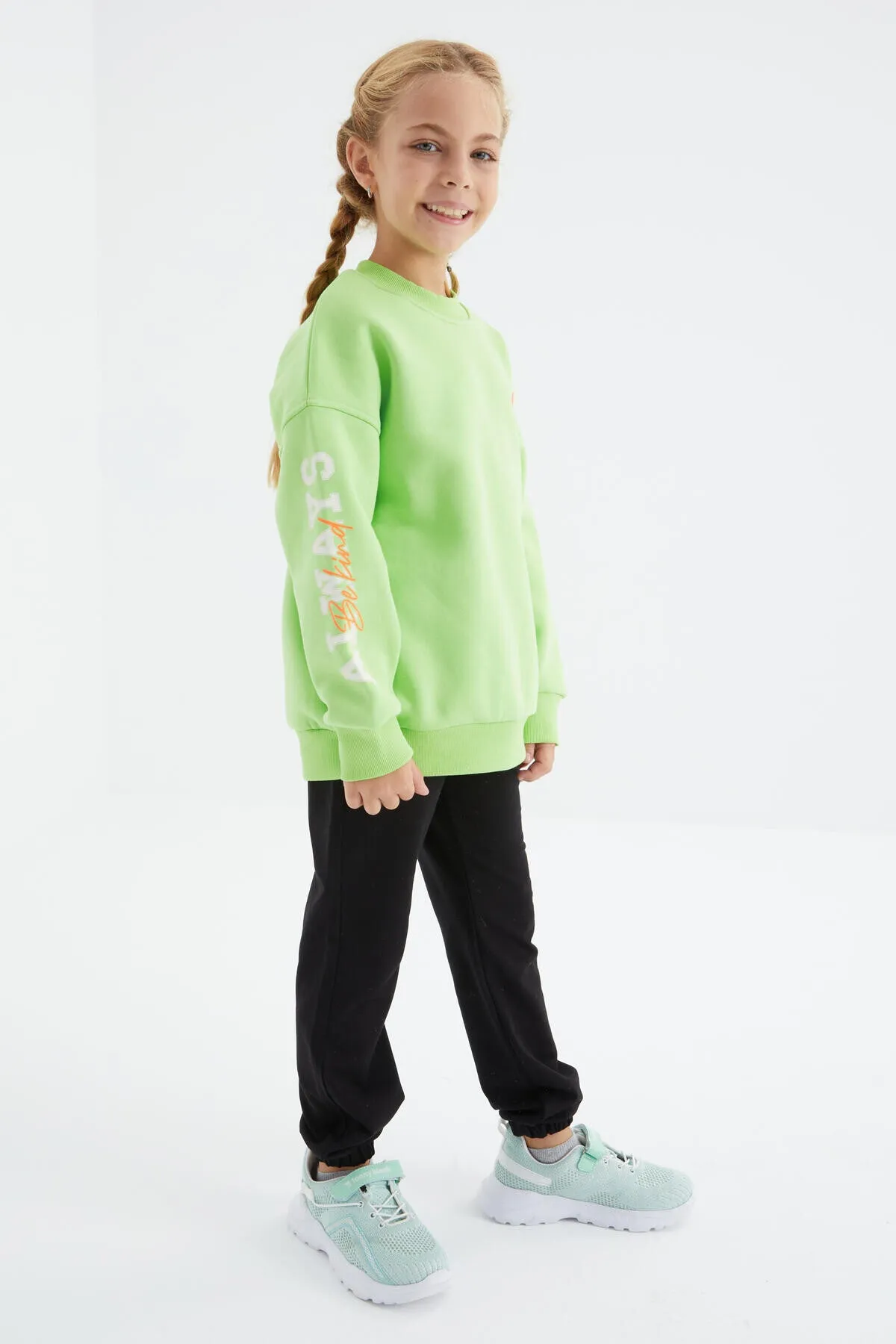 baski detayli o yaka kiz çocuk sweatshirt - 75095