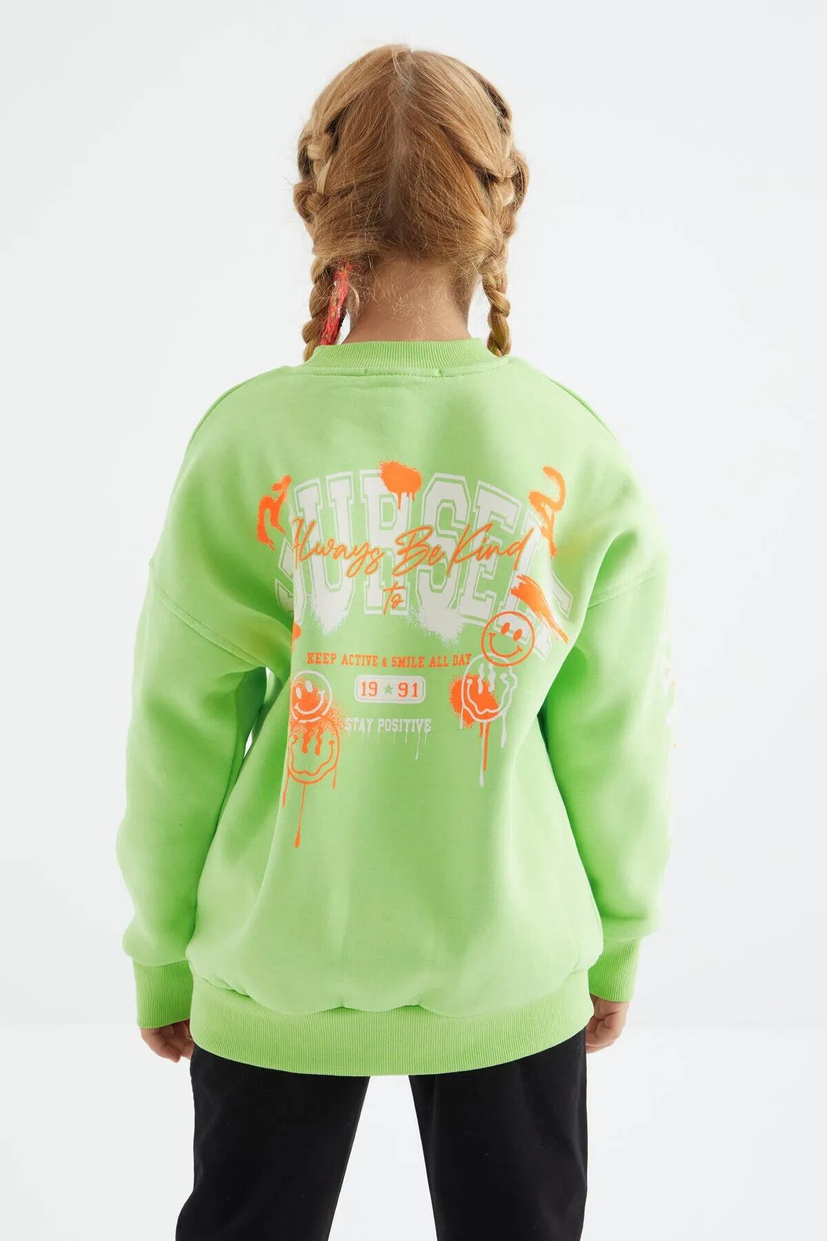 baski detayli o yaka kiz çocuk sweatshirt - 75095
