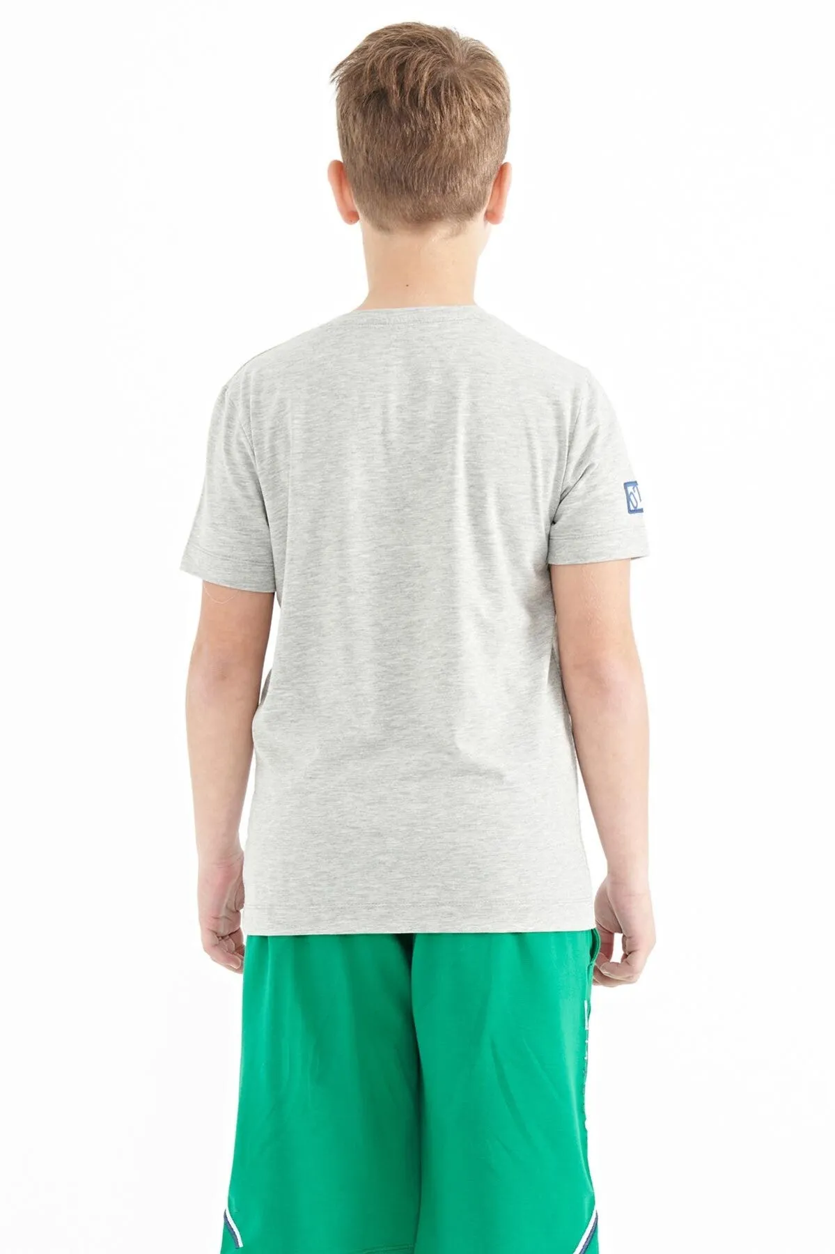 baski detayli o yaka standart kalip erkek çocuk t-shirt - 11104