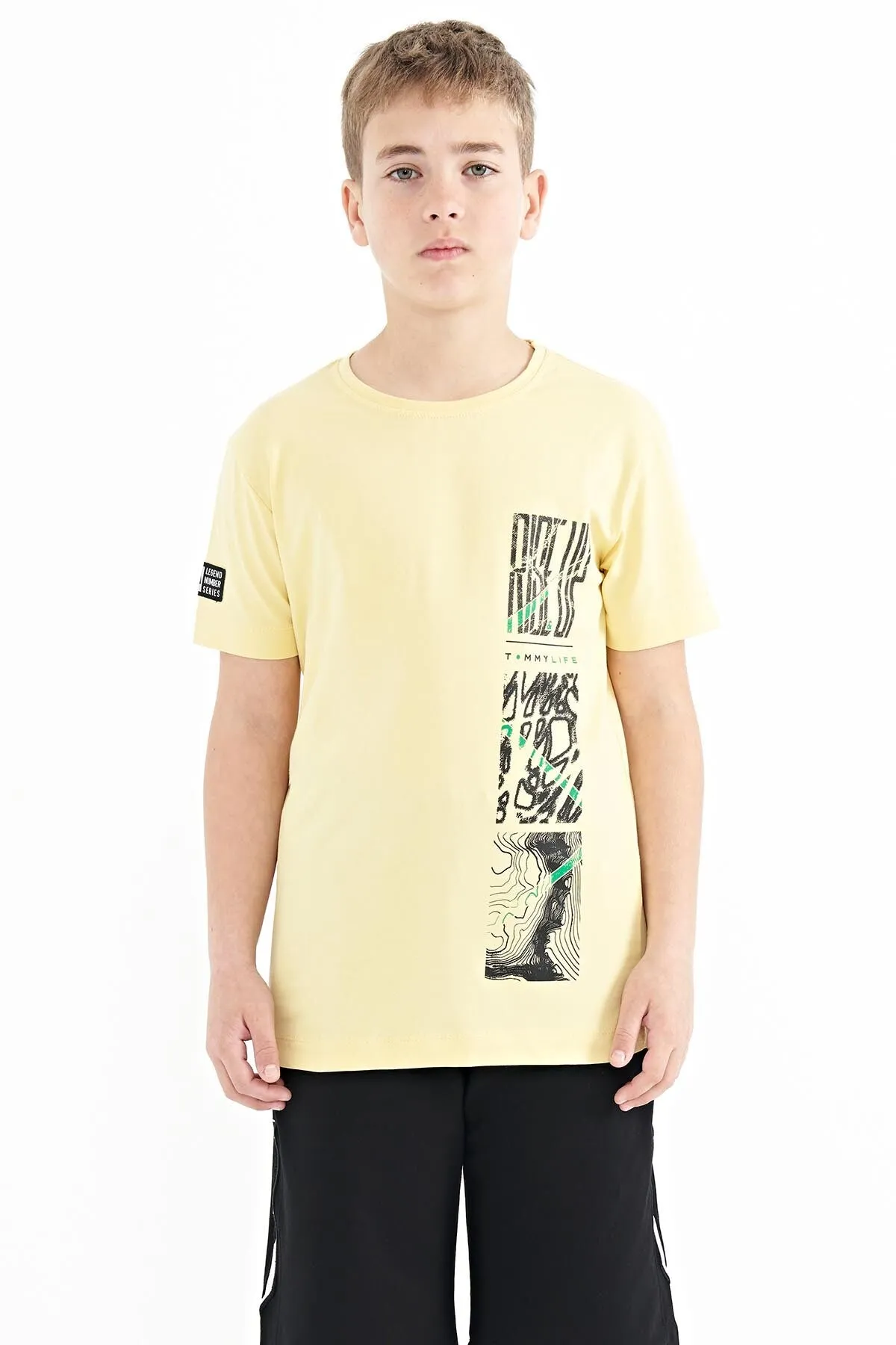 baski detayli o yaka standart kalip erkek çocuk t-shirt - 11104