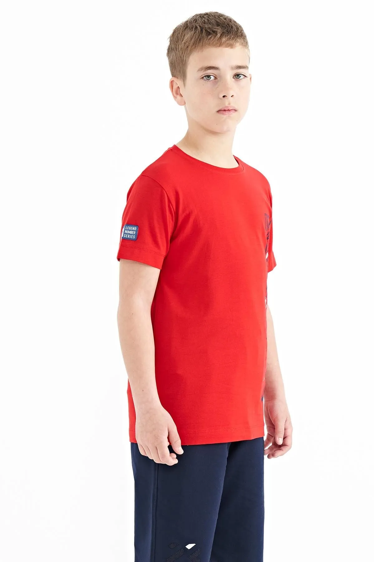 baski detayli o yaka standart kalip erkek çocuk t-shirt - 11104