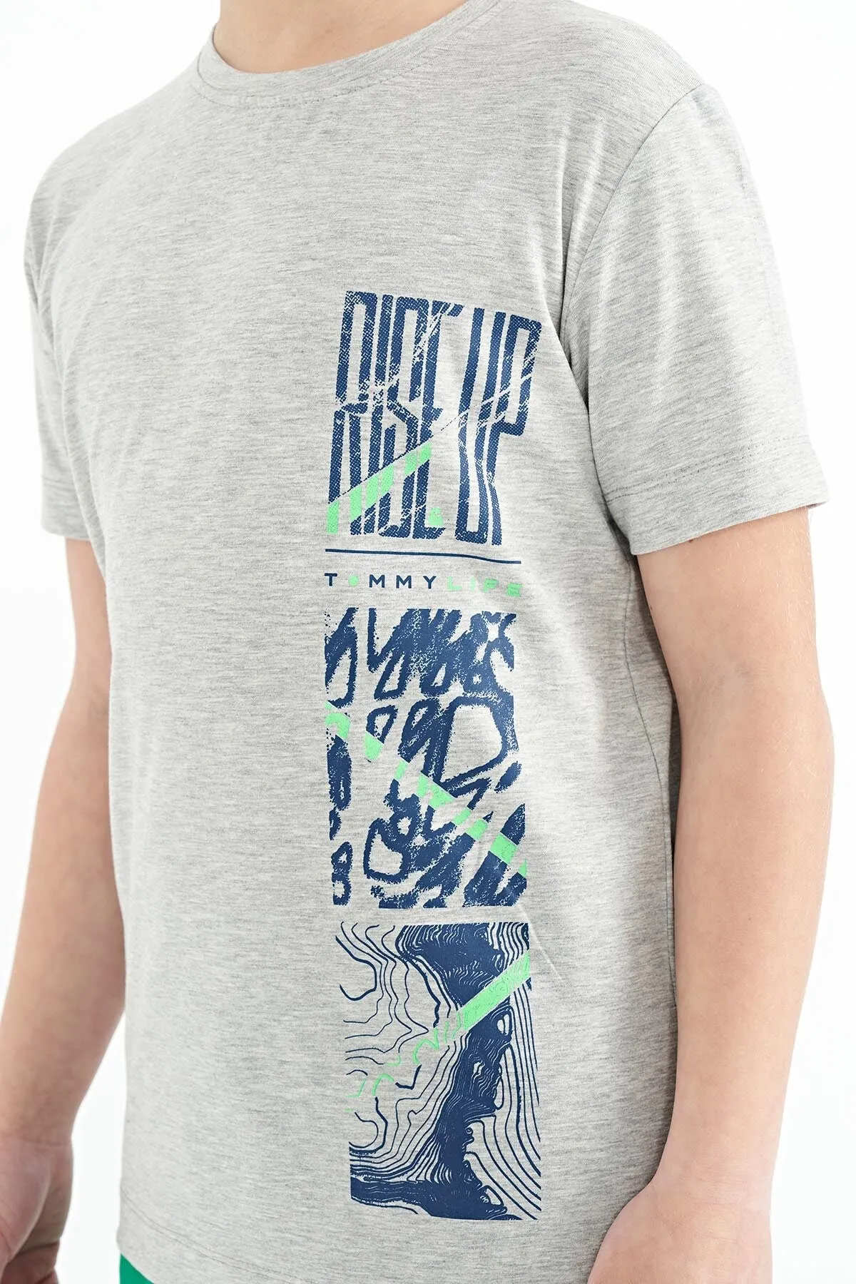 baski detayli o yaka standart kalip erkek çocuk t-shirt - 11104