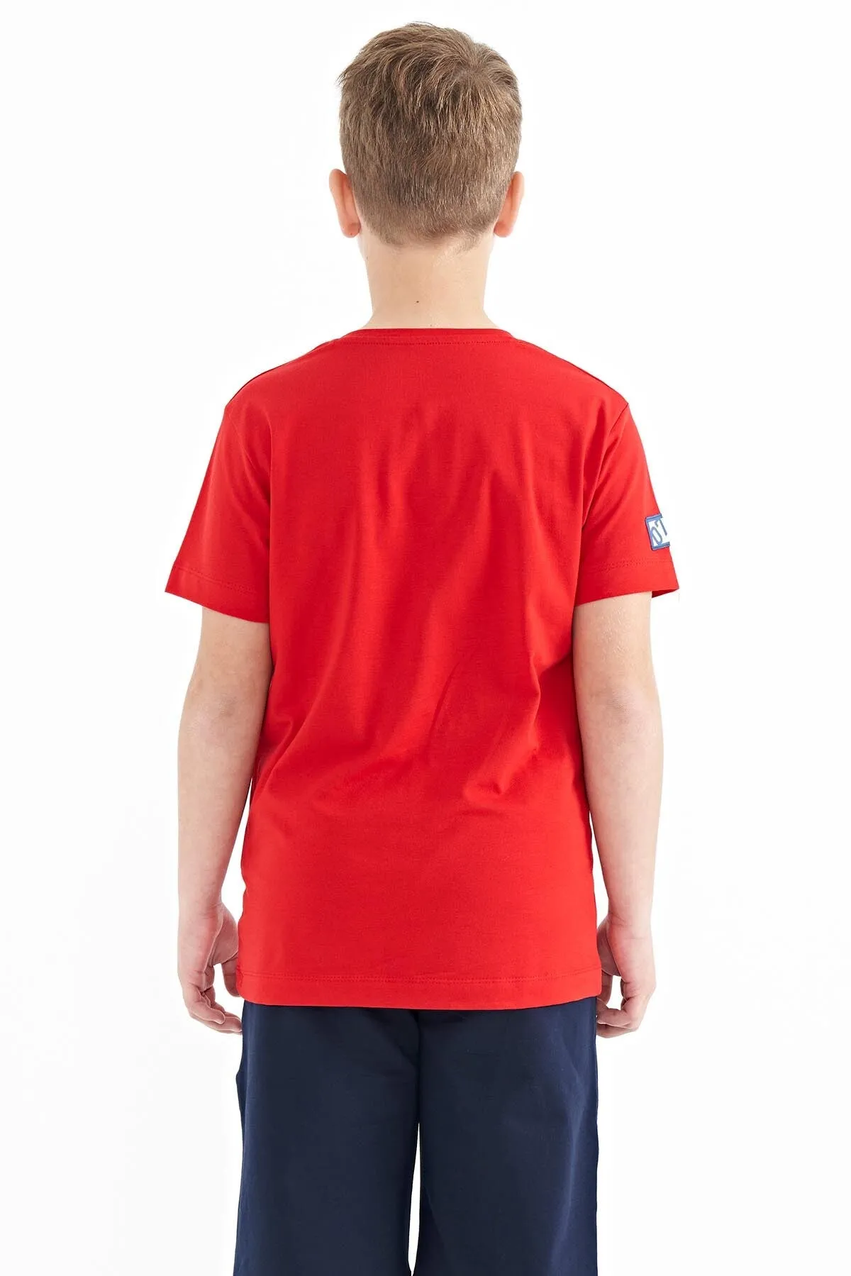 baski detayli o yaka standart kalip erkek çocuk t-shirt - 11104