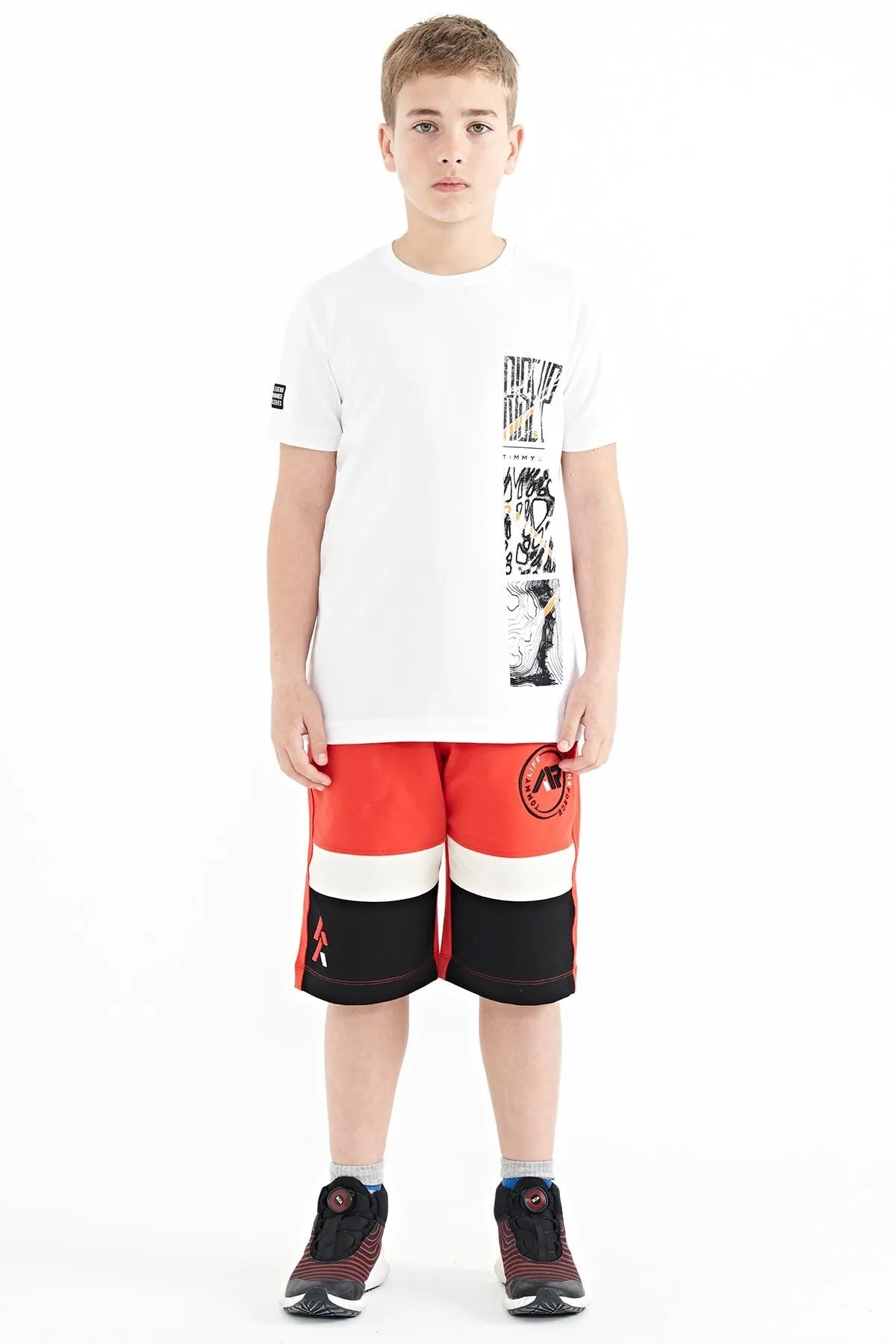 baski detayli o yaka standart kalip erkek çocuk t-shirt - 11104