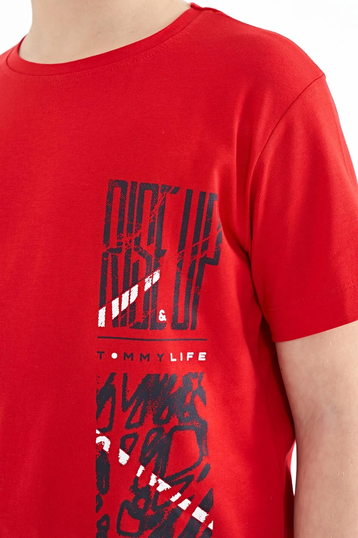 baski detayli o yaka standart kalip erkek çocuk t-shirt - 11104
