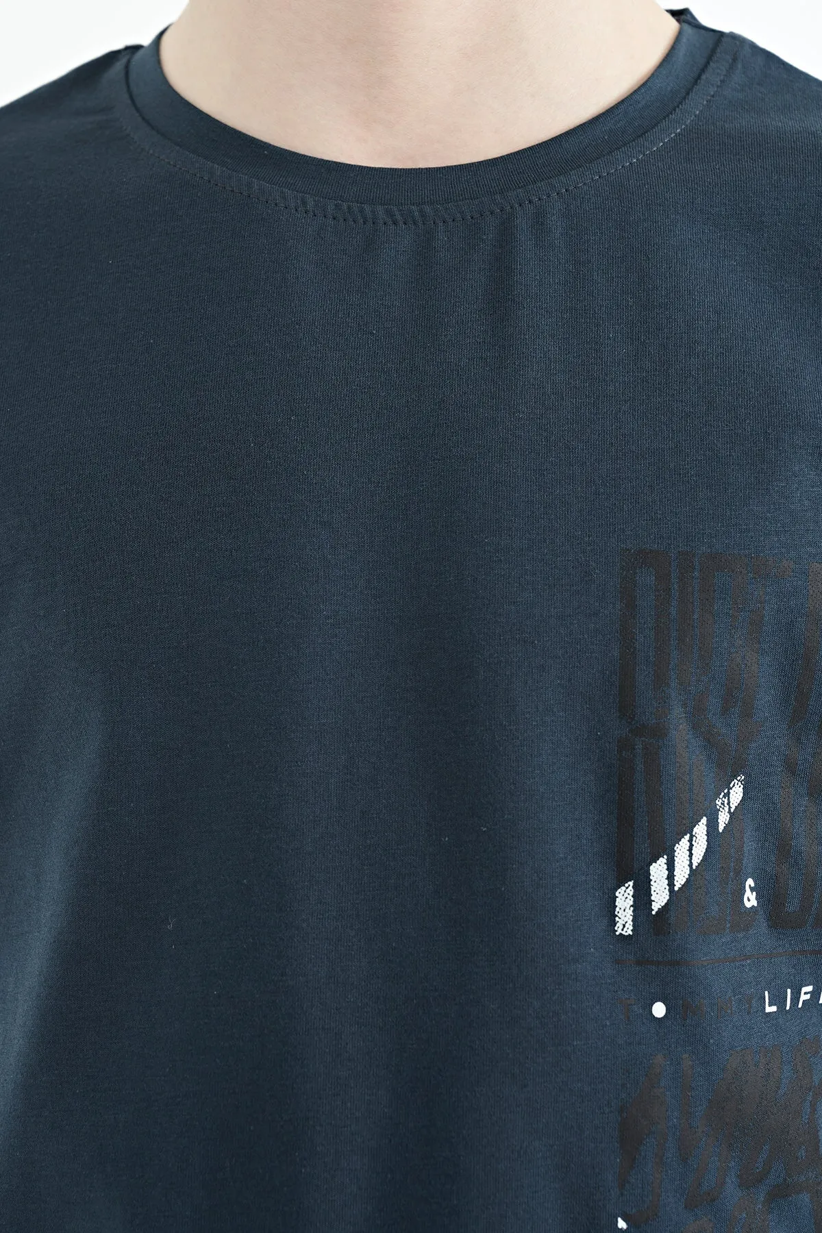 baski detayli o yaka standart kalip erkek çocuk t-shirt - 11104