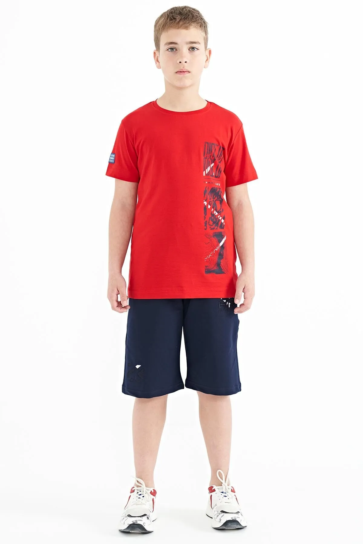 baski detayli o yaka standart kalip erkek çocuk t-shirt - 11104