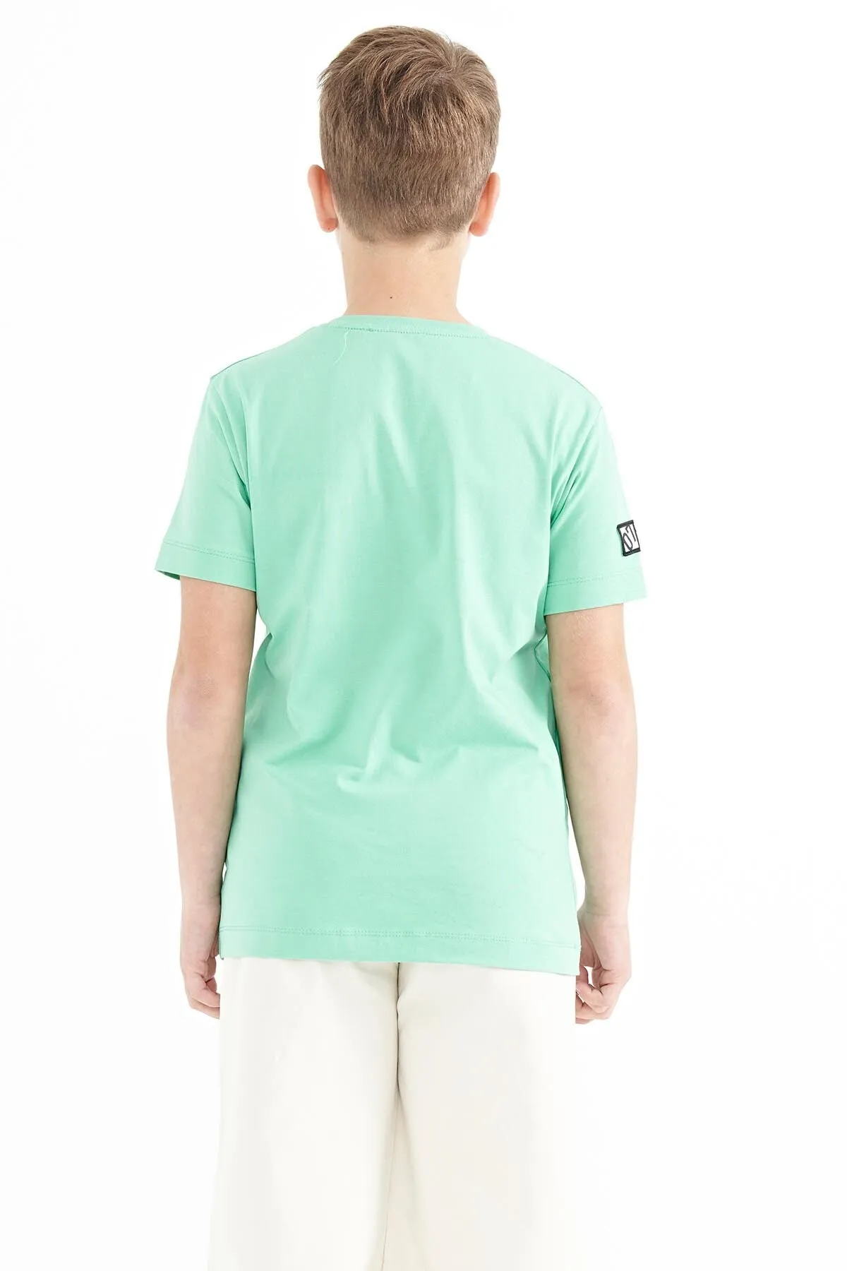 baski detayli o yaka standart kalip erkek çocuk t-shirt - 11104