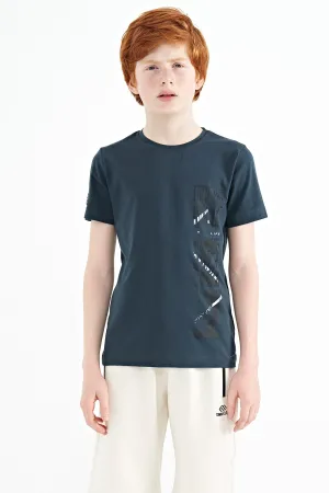 baski detayli o yaka standart kalip erkek çocuk t-shirt - 11104