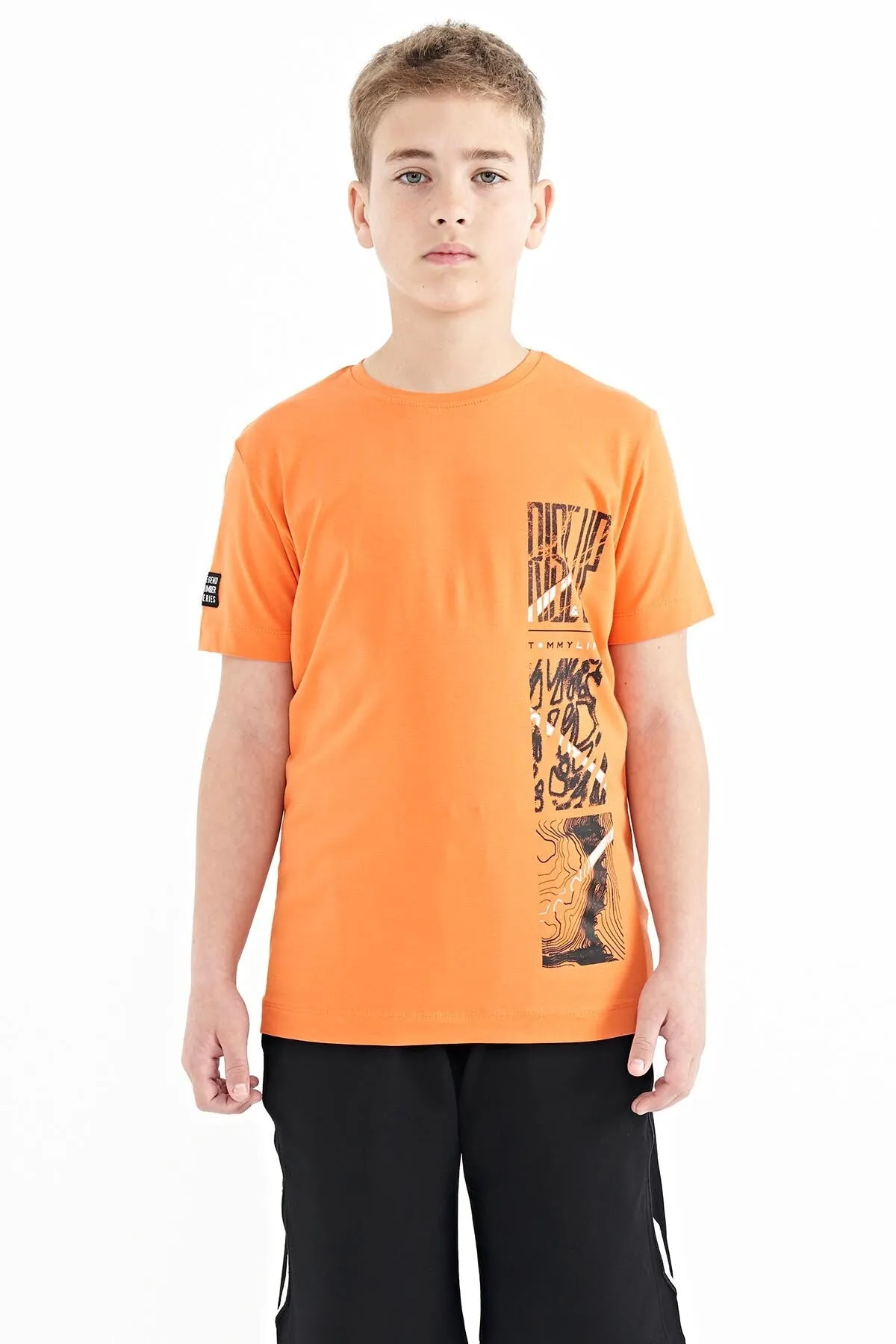 baski detayli o yaka standart kalip erkek çocuk t-shirt - 11104