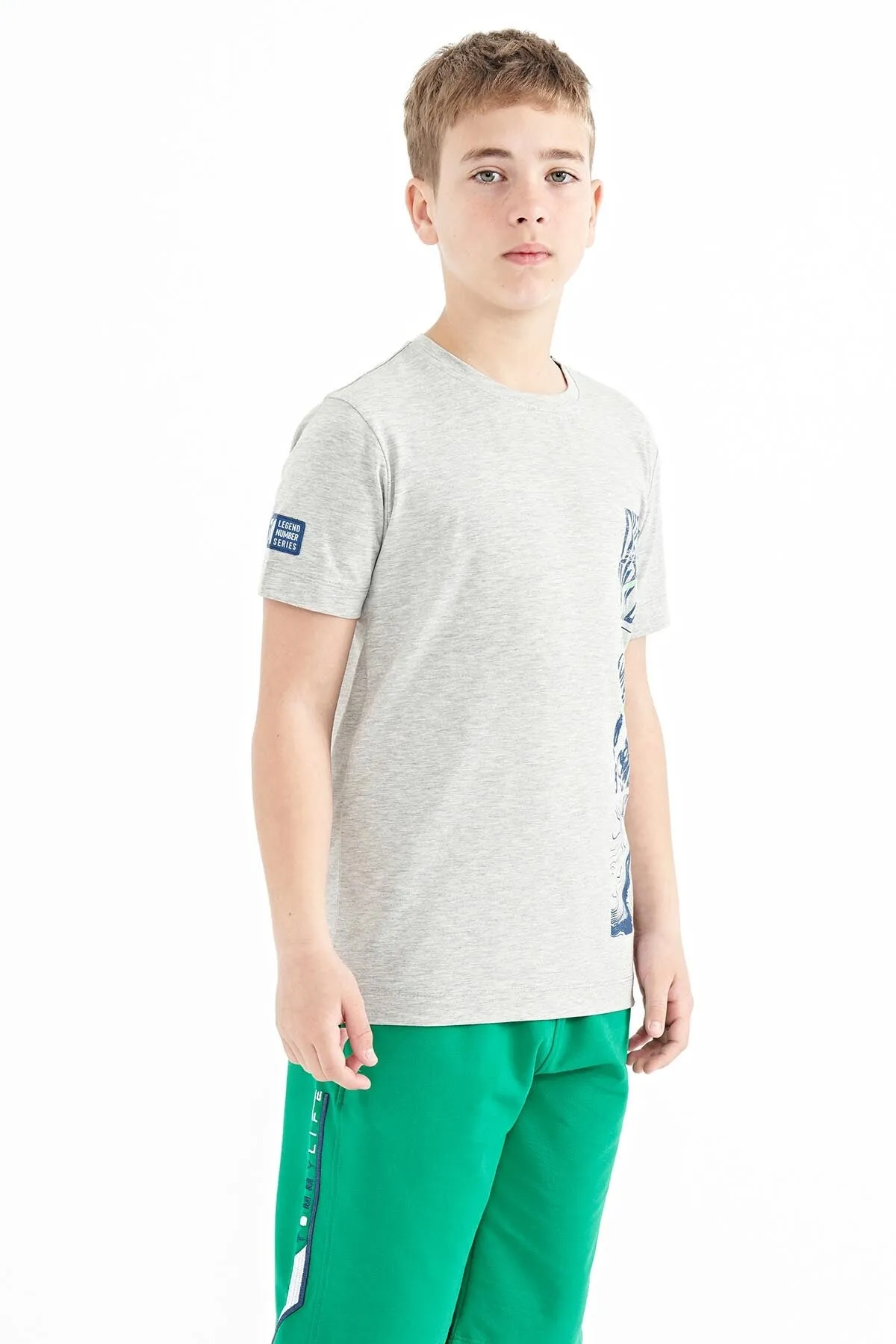 baski detayli o yaka standart kalip erkek çocuk t-shirt - 11104