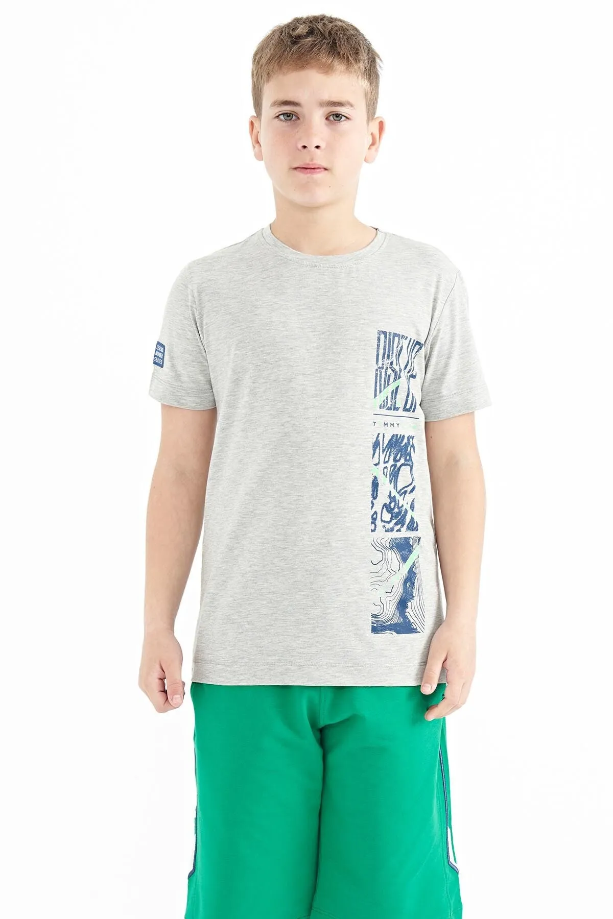 baski detayli o yaka standart kalip erkek çocuk t-shirt - 11104