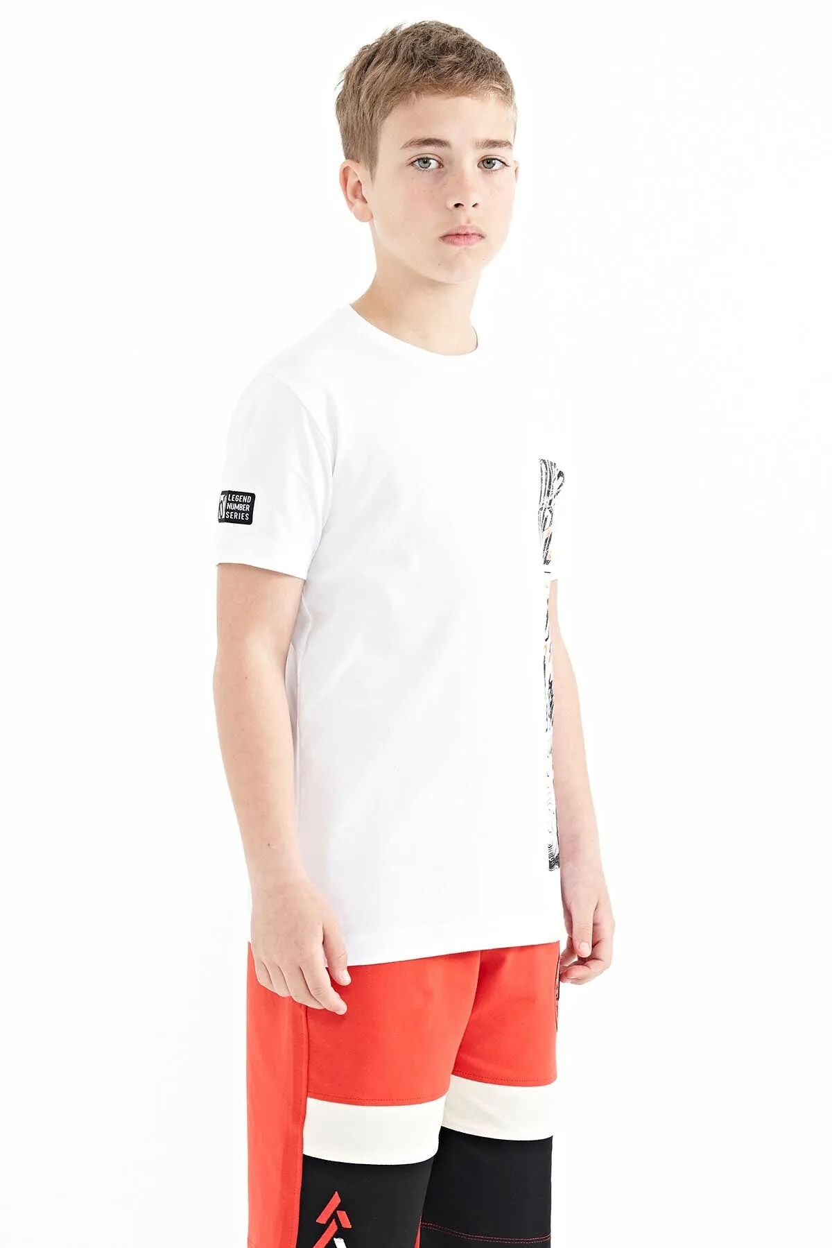 baski detayli o yaka standart kalip erkek çocuk t-shirt - 11104