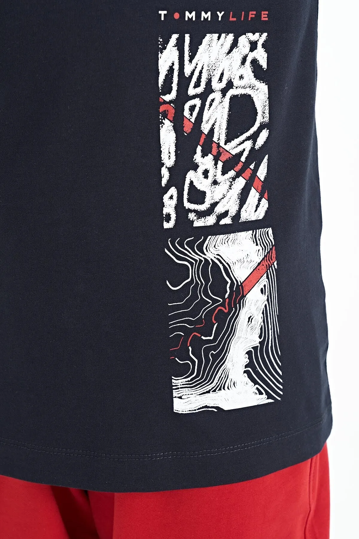 baski detayli o yaka standart kalip erkek çocuk t-shirt - 11104
