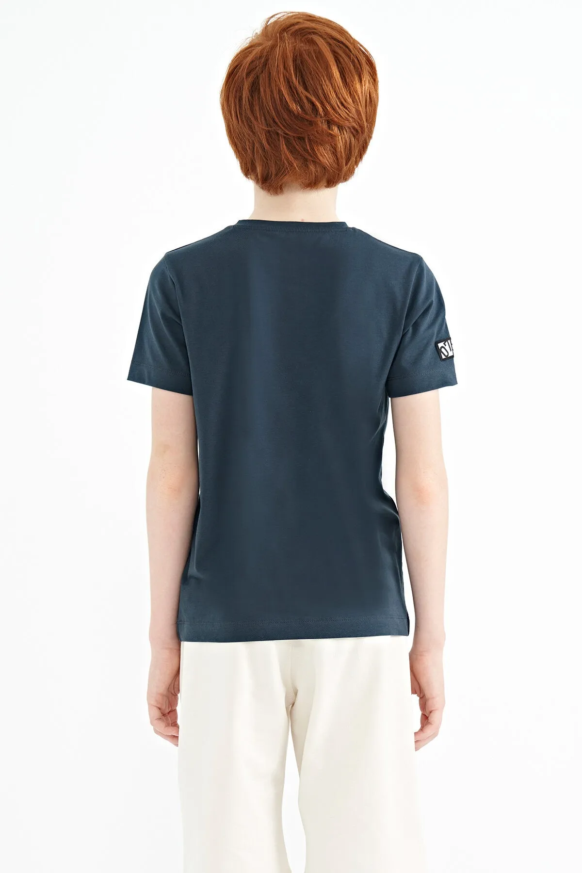 baski detayli o yaka standart kalip erkek çocuk t-shirt - 11104