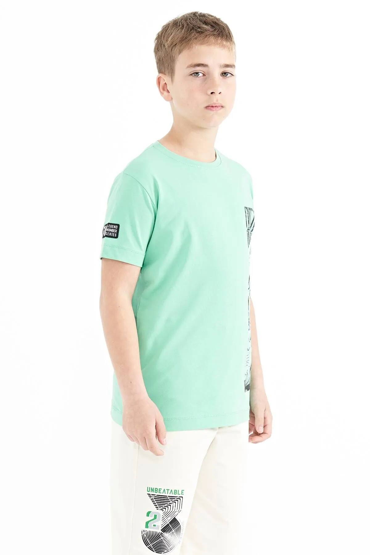 baski detayli o yaka standart kalip erkek çocuk t-shirt - 11104
