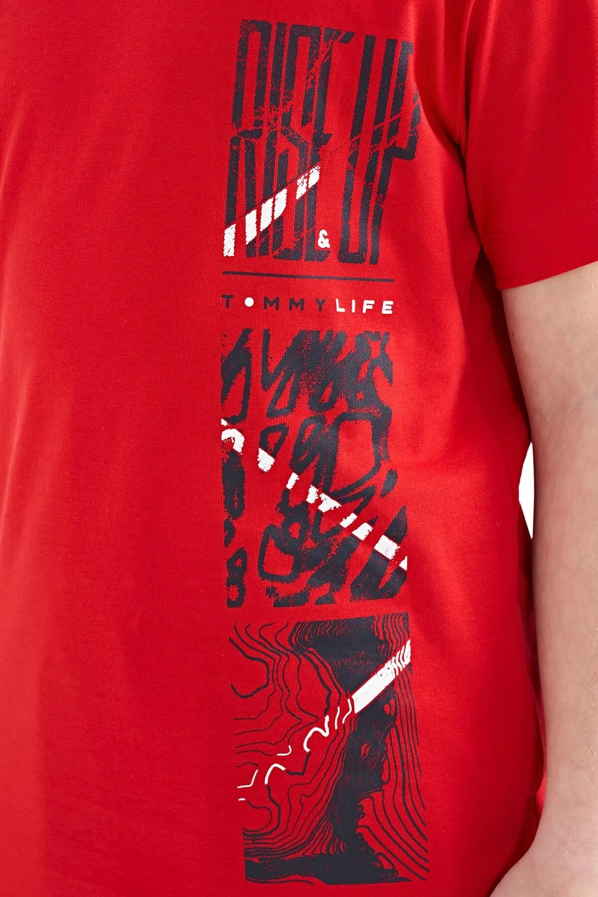 baski detayli o yaka standart kalip erkek çocuk t-shirt - 11104