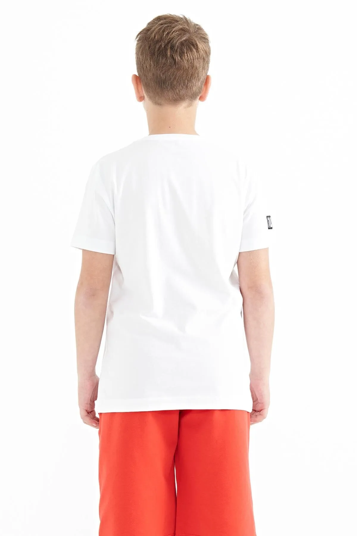 baski detayli o yaka standart kalip erkek çocuk t-shirt - 11104