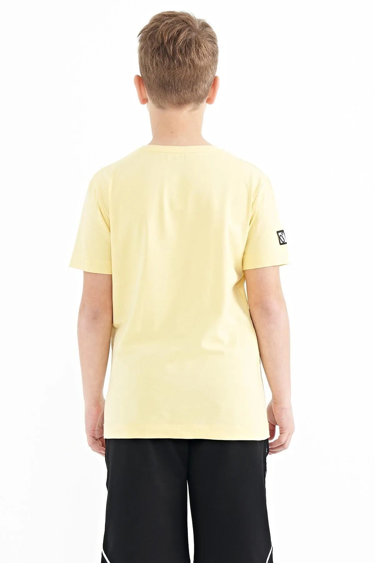 baski detayli o yaka standart kalip erkek çocuk t-shirt - 11104