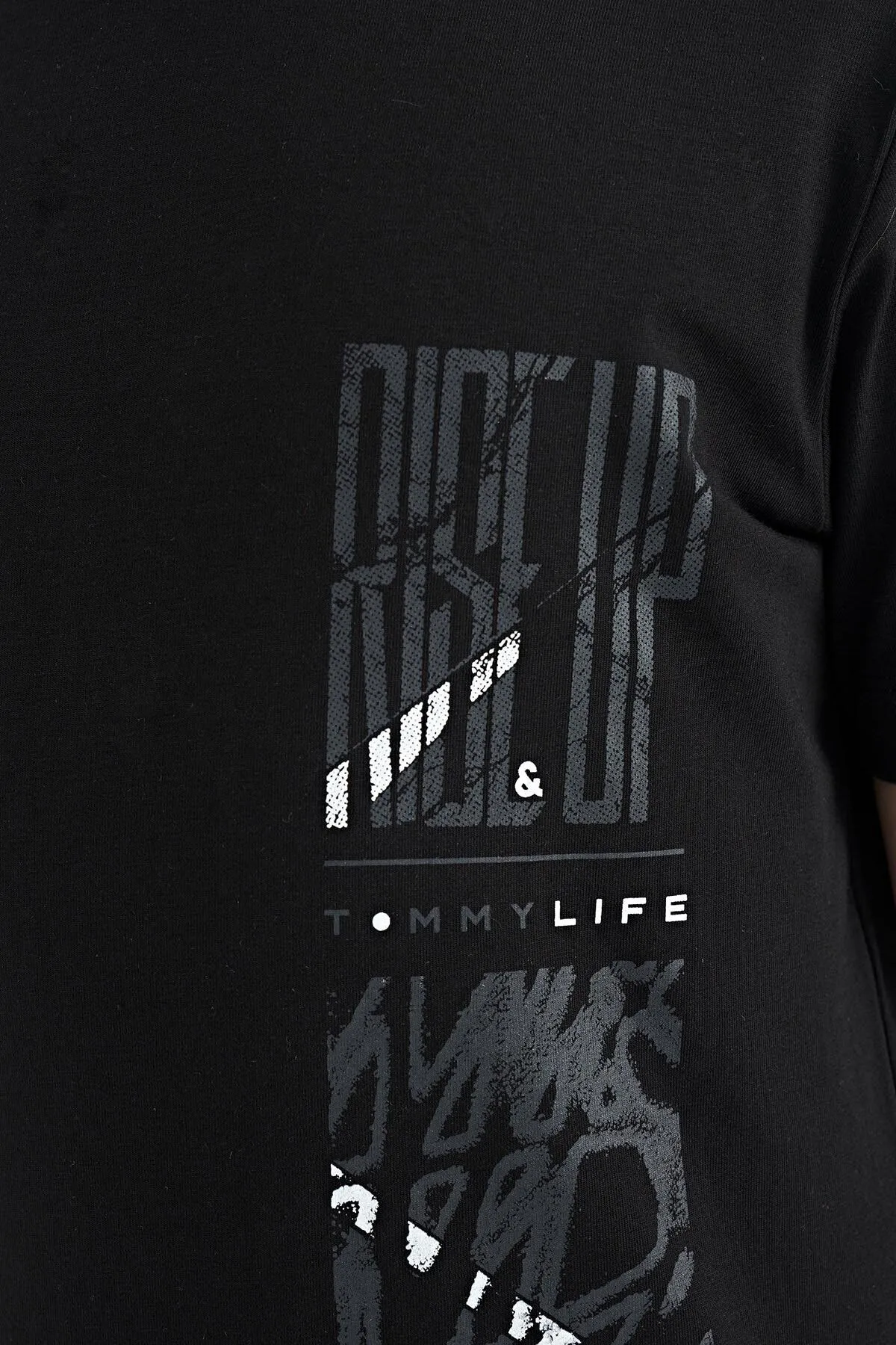 baski detayli o yaka standart kalip erkek çocuk t-shirt - 11104