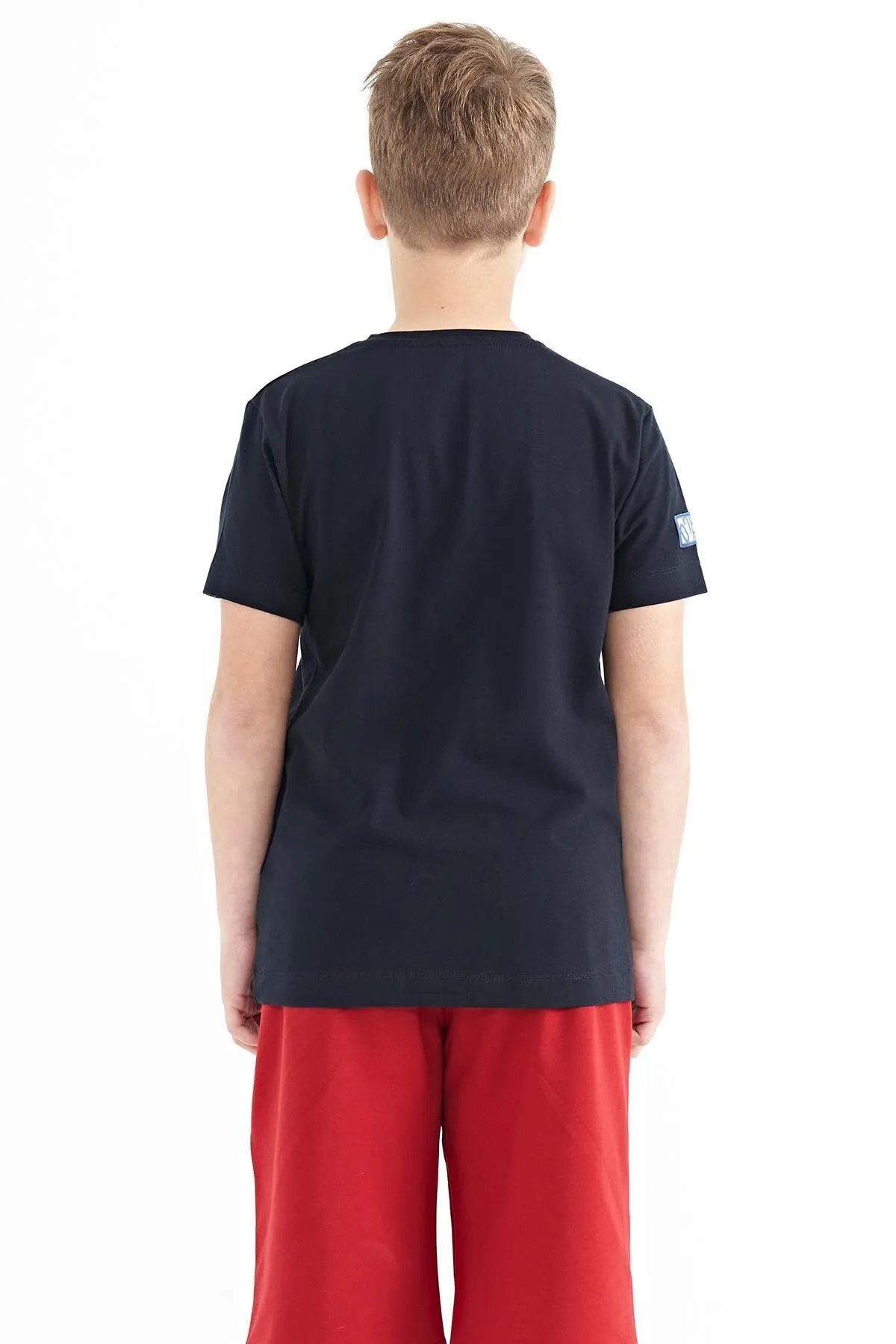 baski detayli o yaka standart kalip erkek çocuk t-shirt - 11104