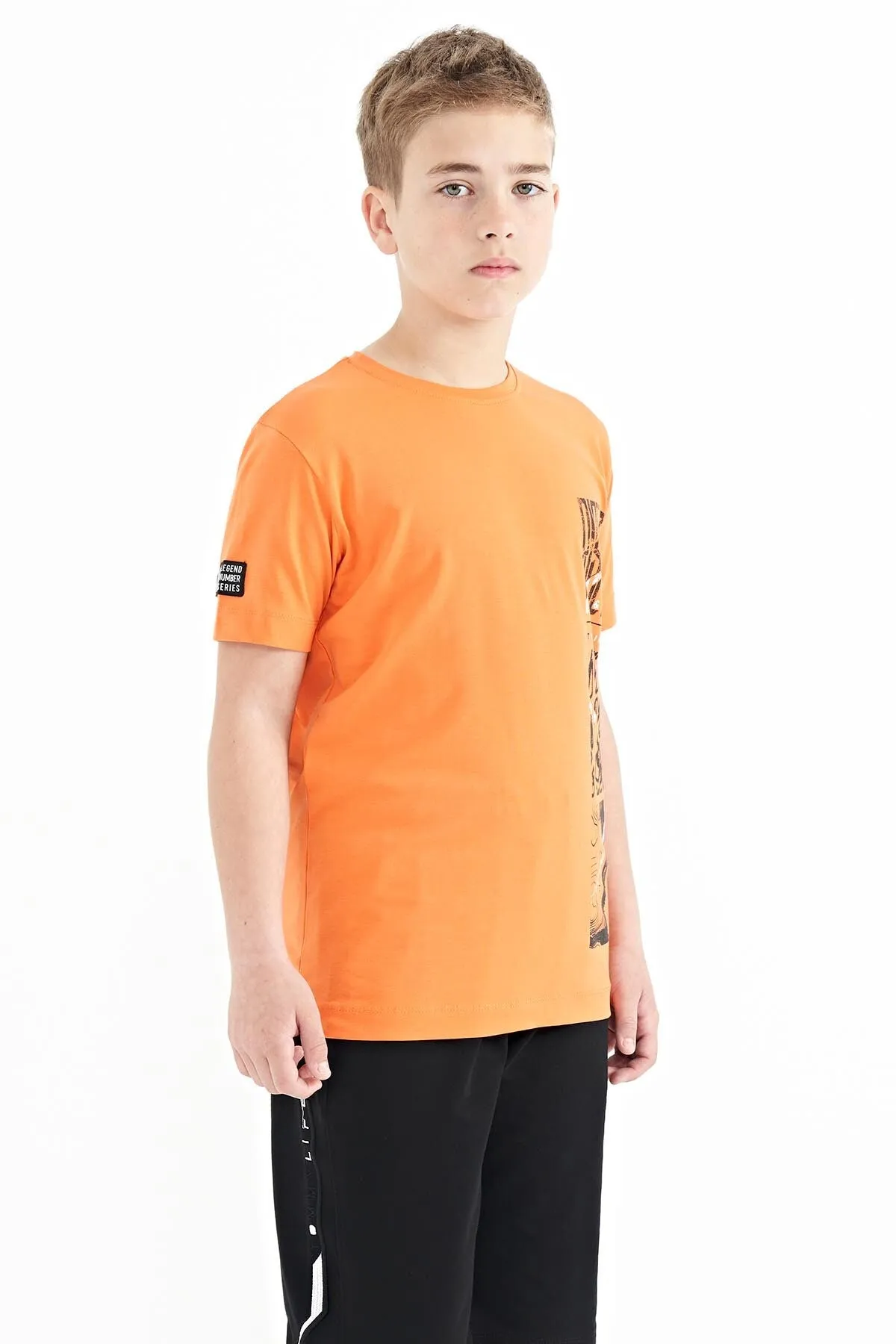 baski detayli o yaka standart kalip erkek çocuk t-shirt - 11104