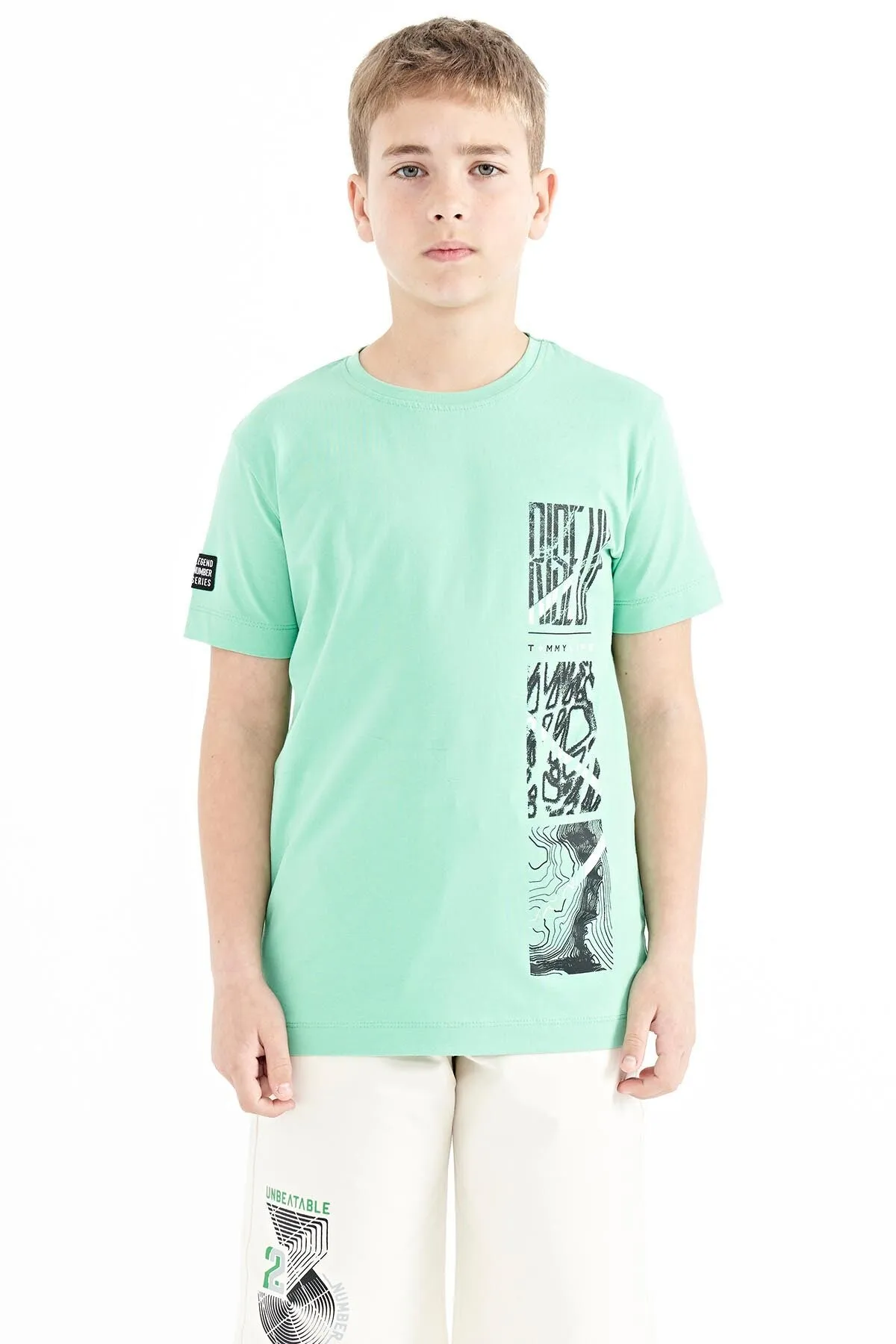 baski detayli o yaka standart kalip erkek çocuk t-shirt - 11104