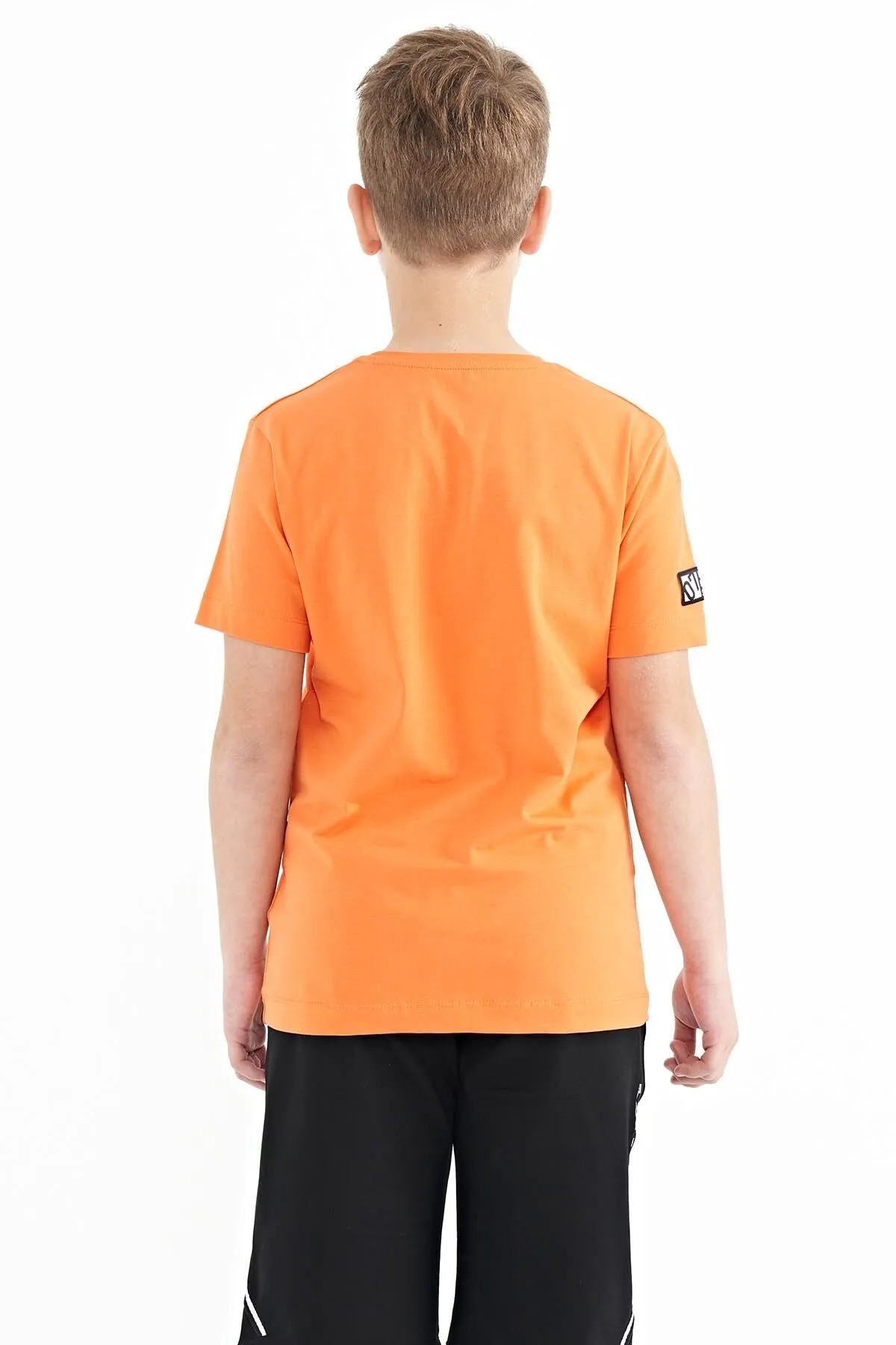 baski detayli o yaka standart kalip erkek çocuk t-shirt - 11104