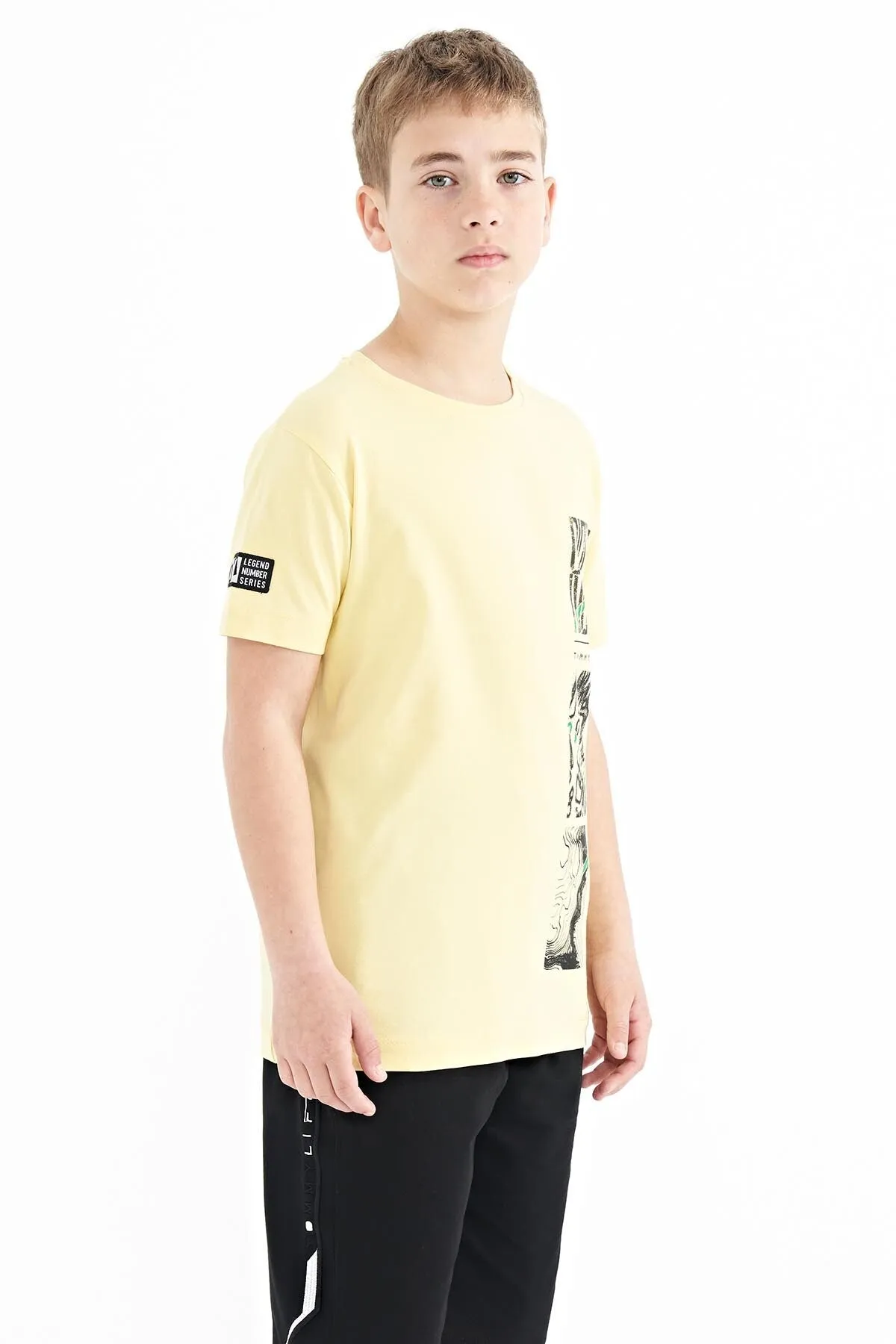 baski detayli o yaka standart kalip erkek çocuk t-shirt - 11104