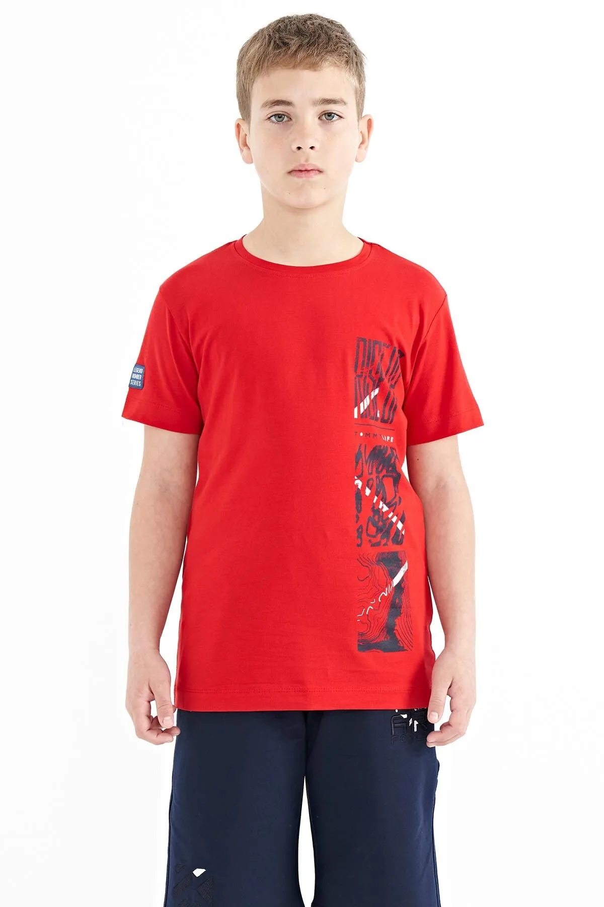 baski detayli o yaka standart kalip erkek çocuk t-shirt - 11104