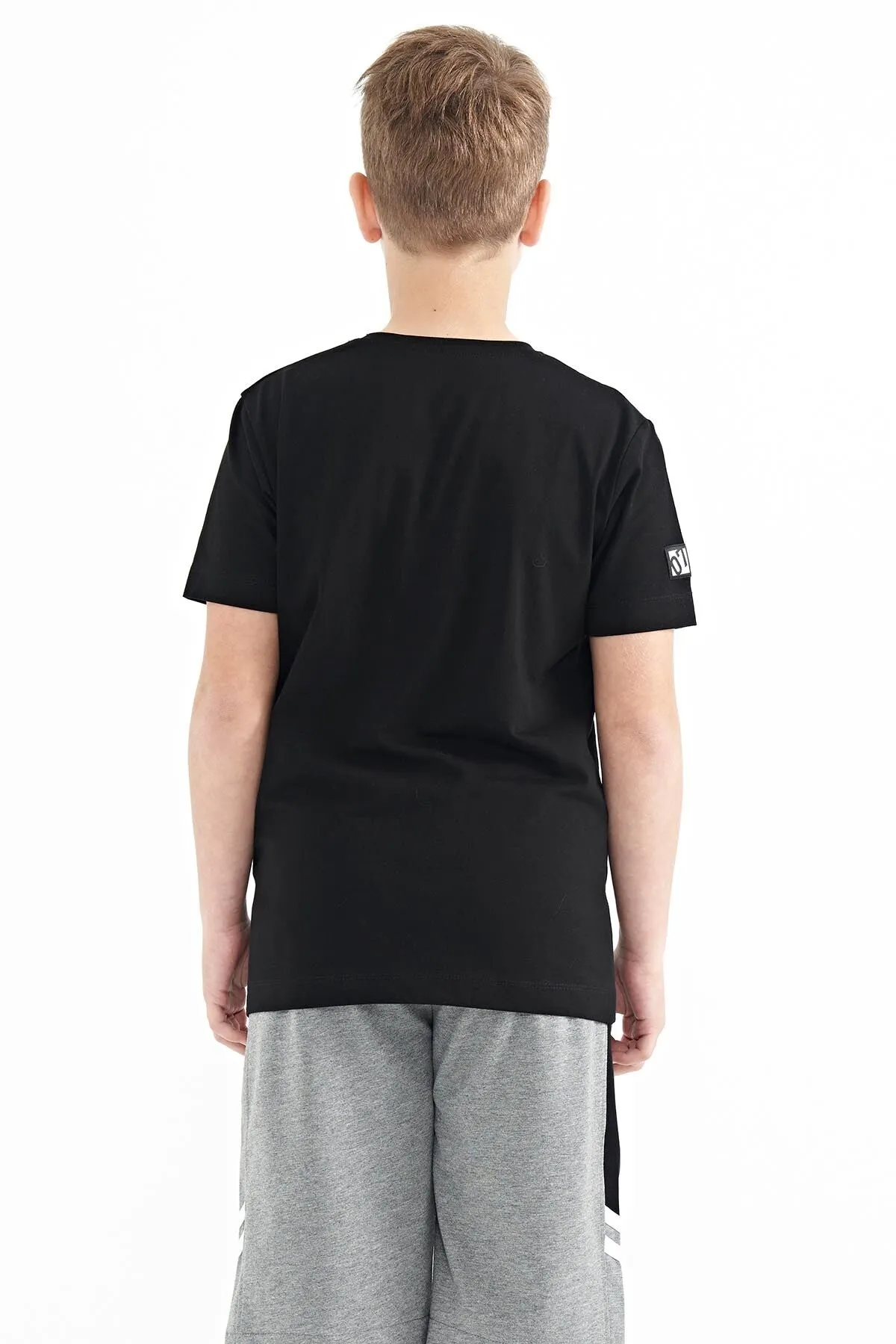 baski detayli o yaka standart kalip erkek çocuk t-shirt - 11104