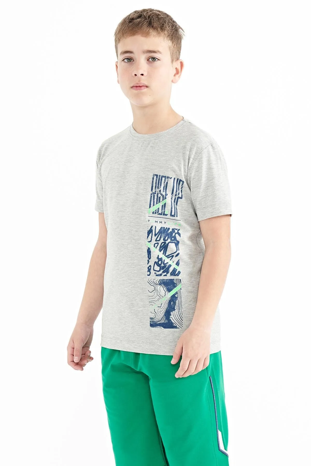 baski detayli o yaka standart kalip erkek çocuk t-shirt - 11104