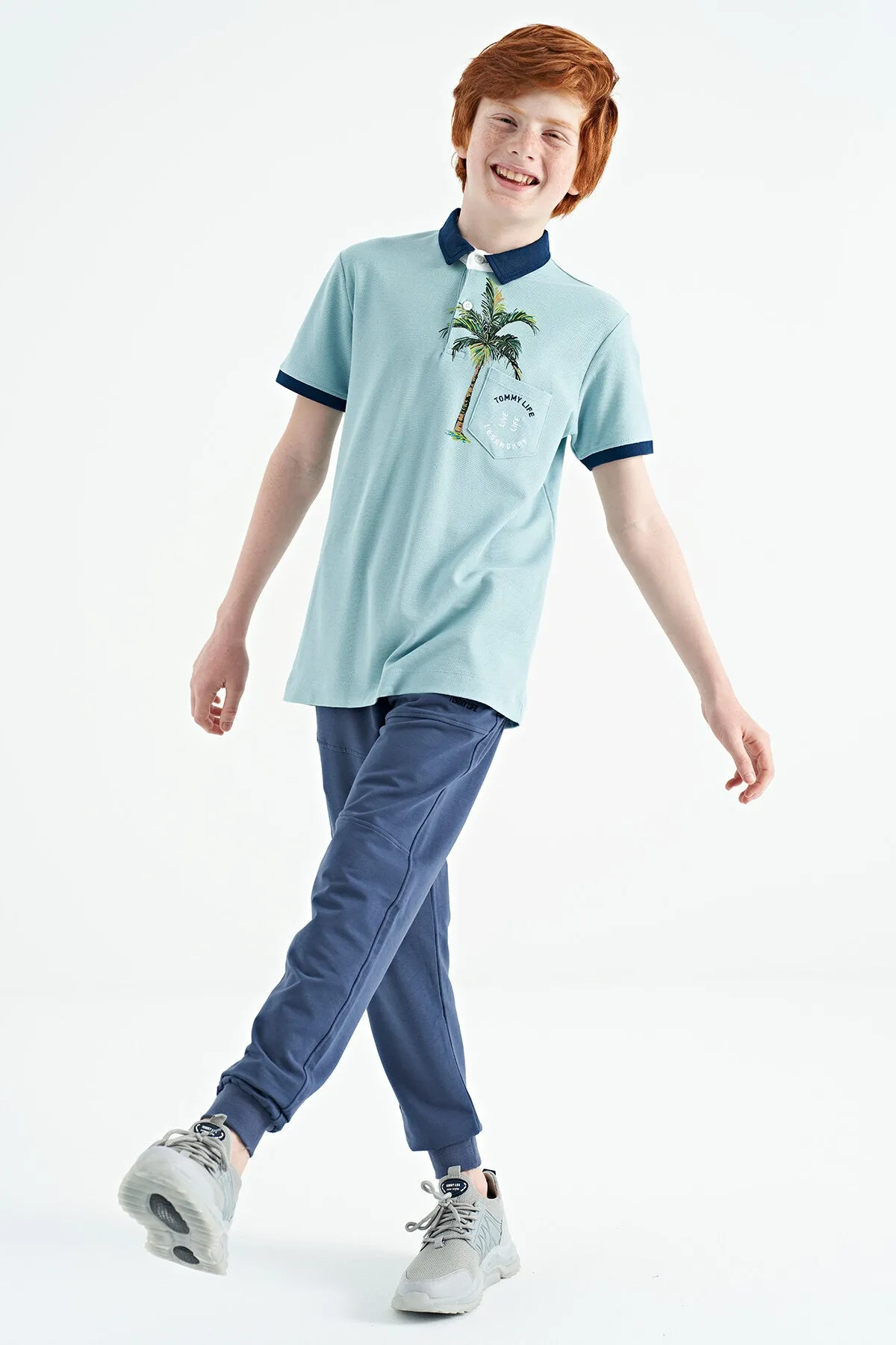 baskili cep detayli standart kalip polo yaka erkek çocuk t-shirt - 11144