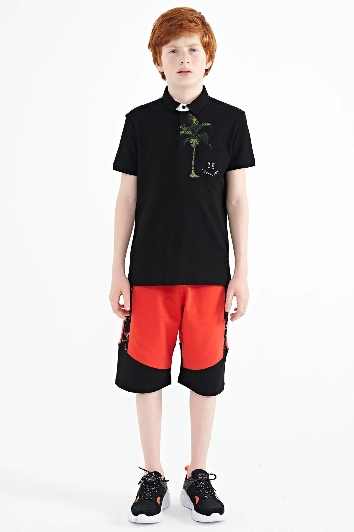 baskili cep detayli standart kalip polo yaka erkek çocuk t-shirt - 11144