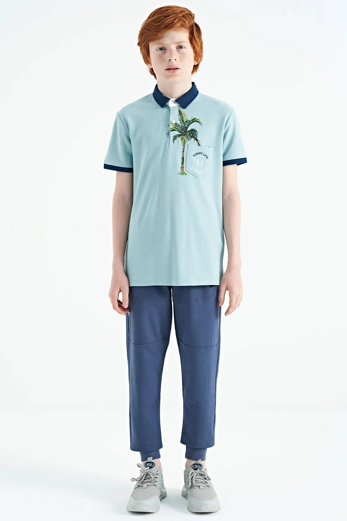 baskili cep detayli standart kalip polo yaka erkek çocuk t-shirt - 11144