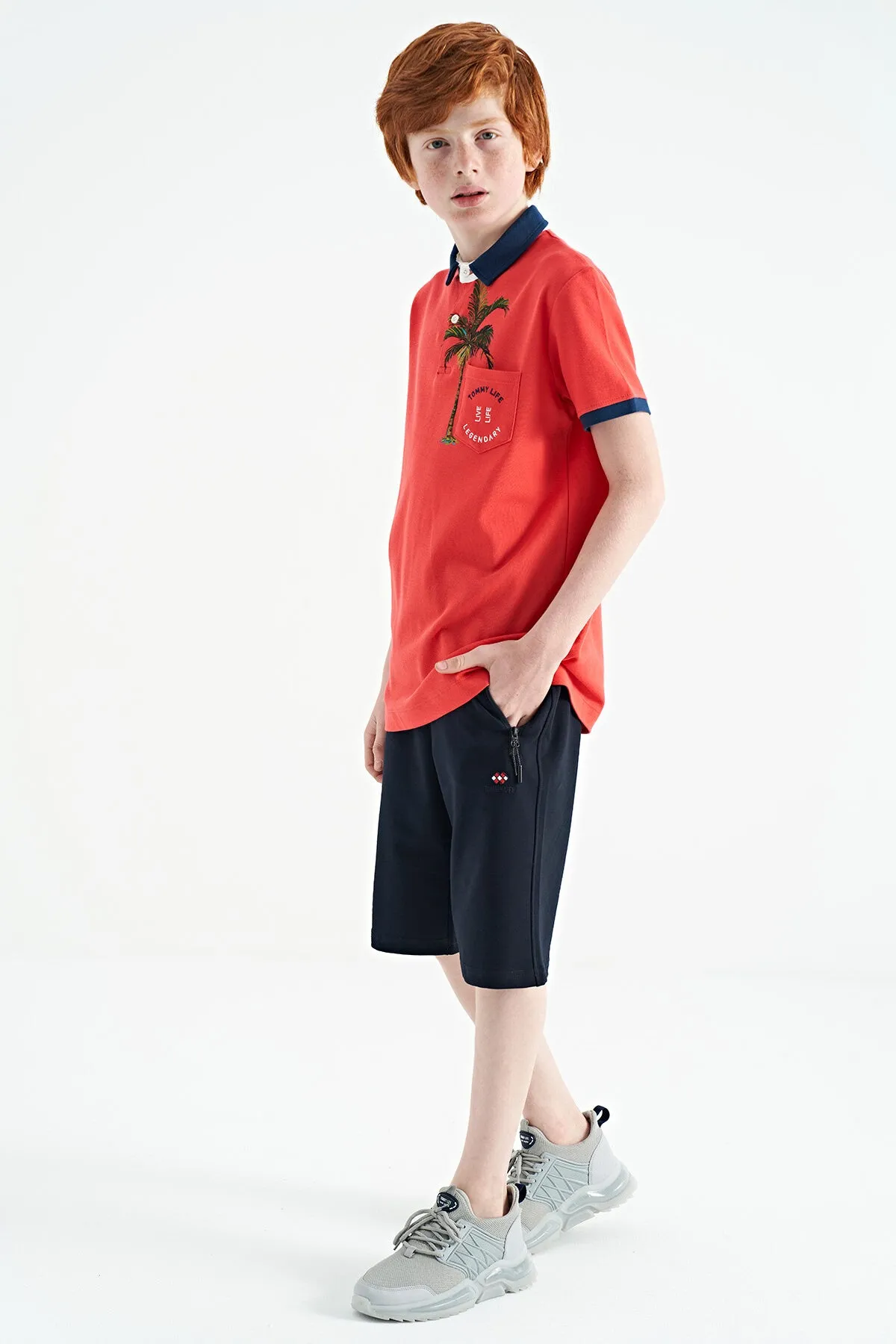 baskili cep detayli standart kalip polo yaka erkek çocuk t-shirt - 11144