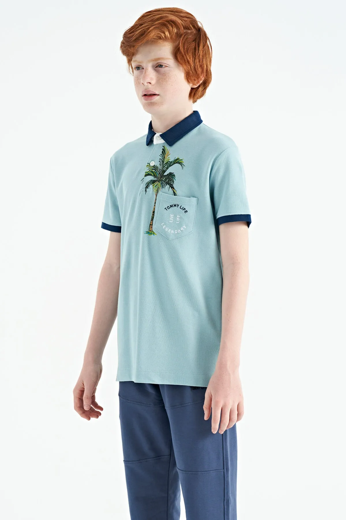 baskili cep detayli standart kalip polo yaka erkek çocuk t-shirt - 11144